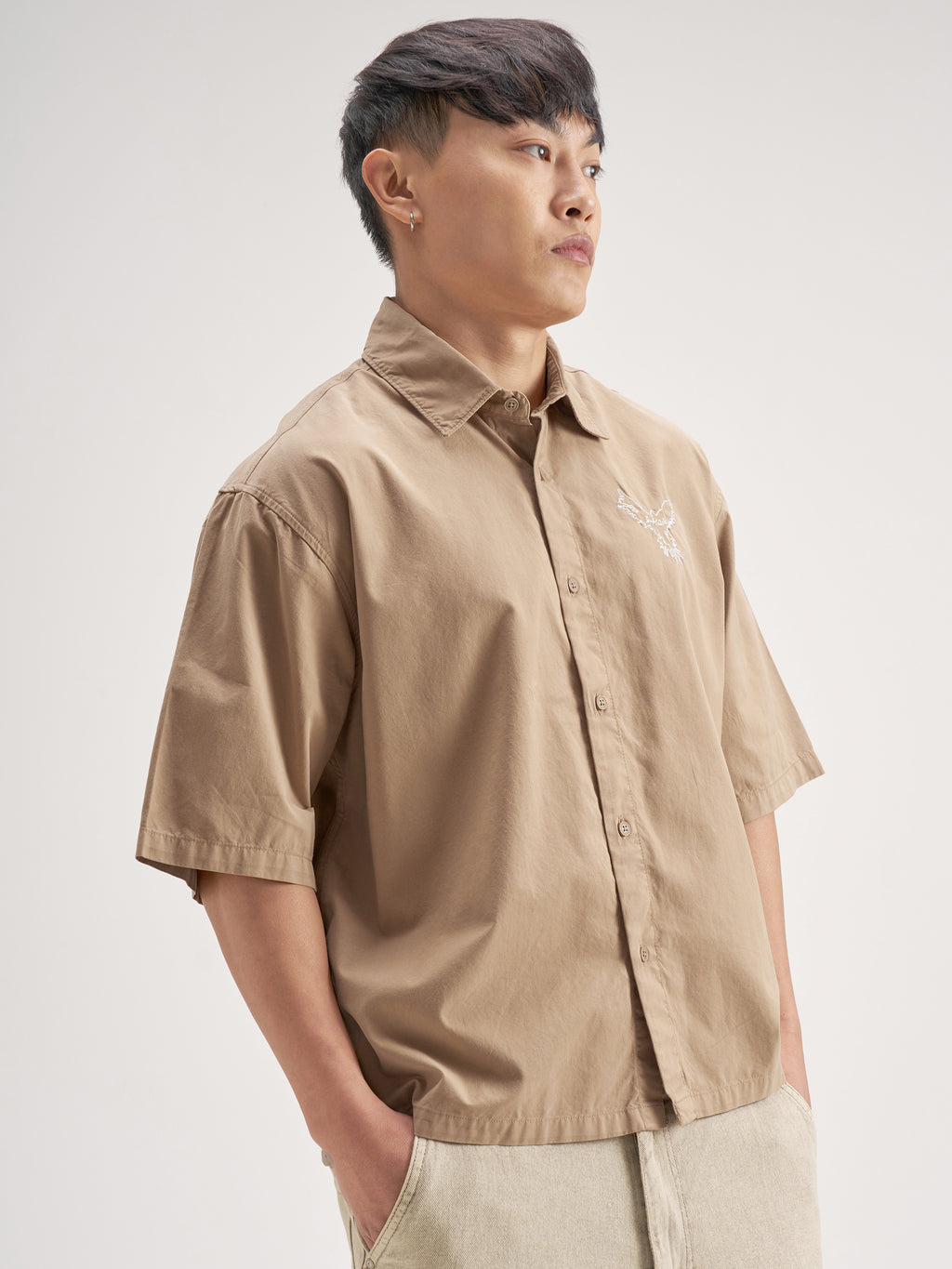 Highlander Men Khaki Embroidered Boxy Fit Casual Shirt - Khaki - Image 6