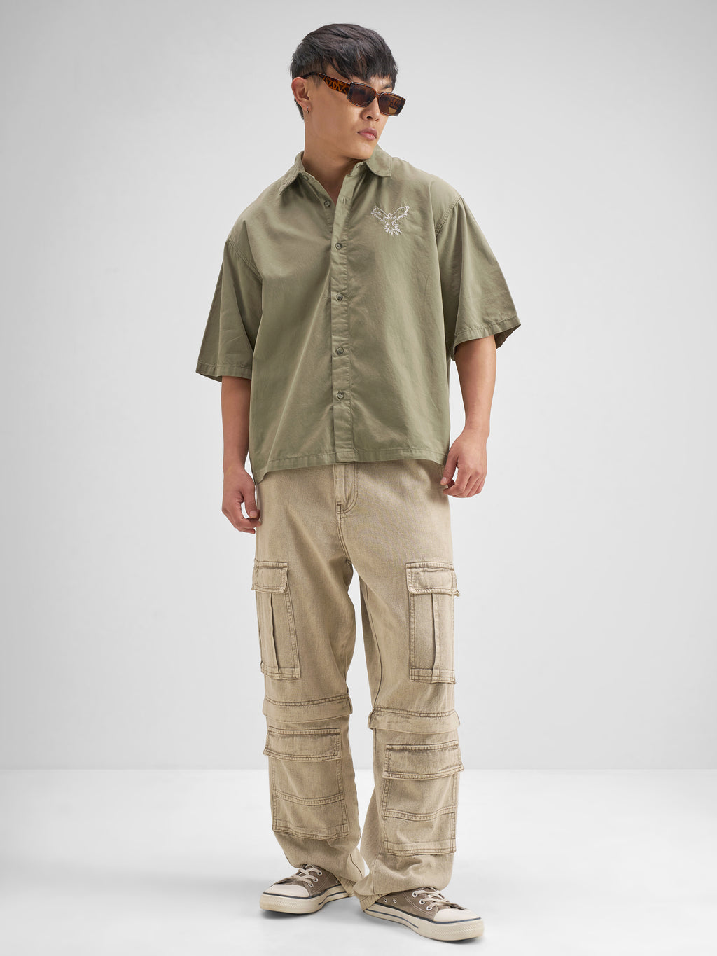 Highlander Men Olive Embroidered Boxy Fit Casual Shirt - Olive - Image 2