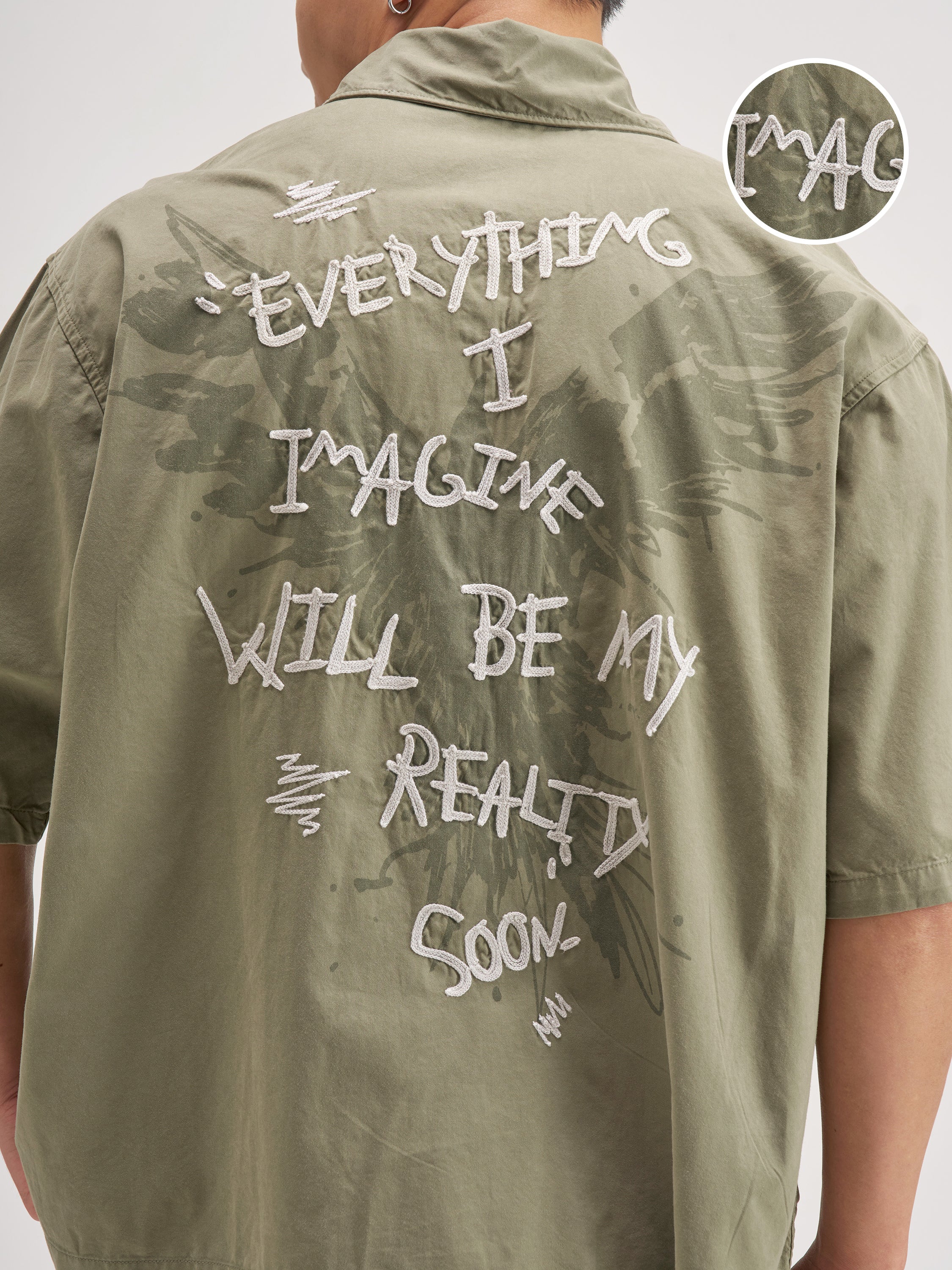 Highlander Men Olive Embroidered Boxy Fit Casual Shirt - Olive - Image 5