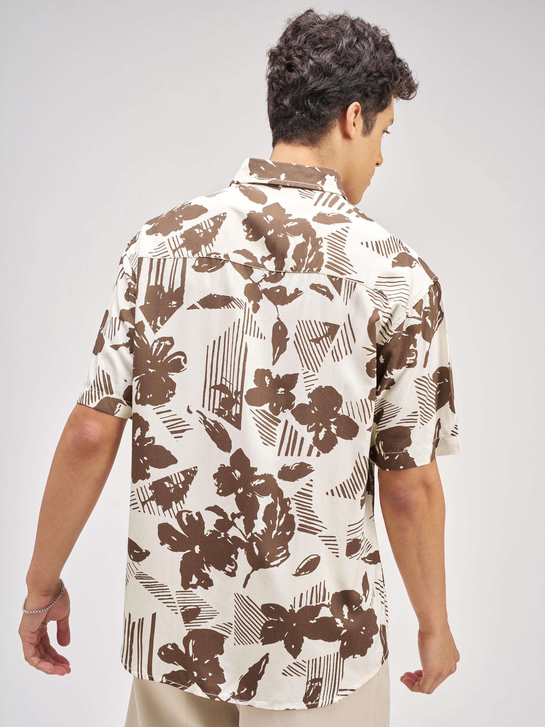 Highlander Men Brown Printed Relaxed Fit Casual Shirt - Brown - Image 3