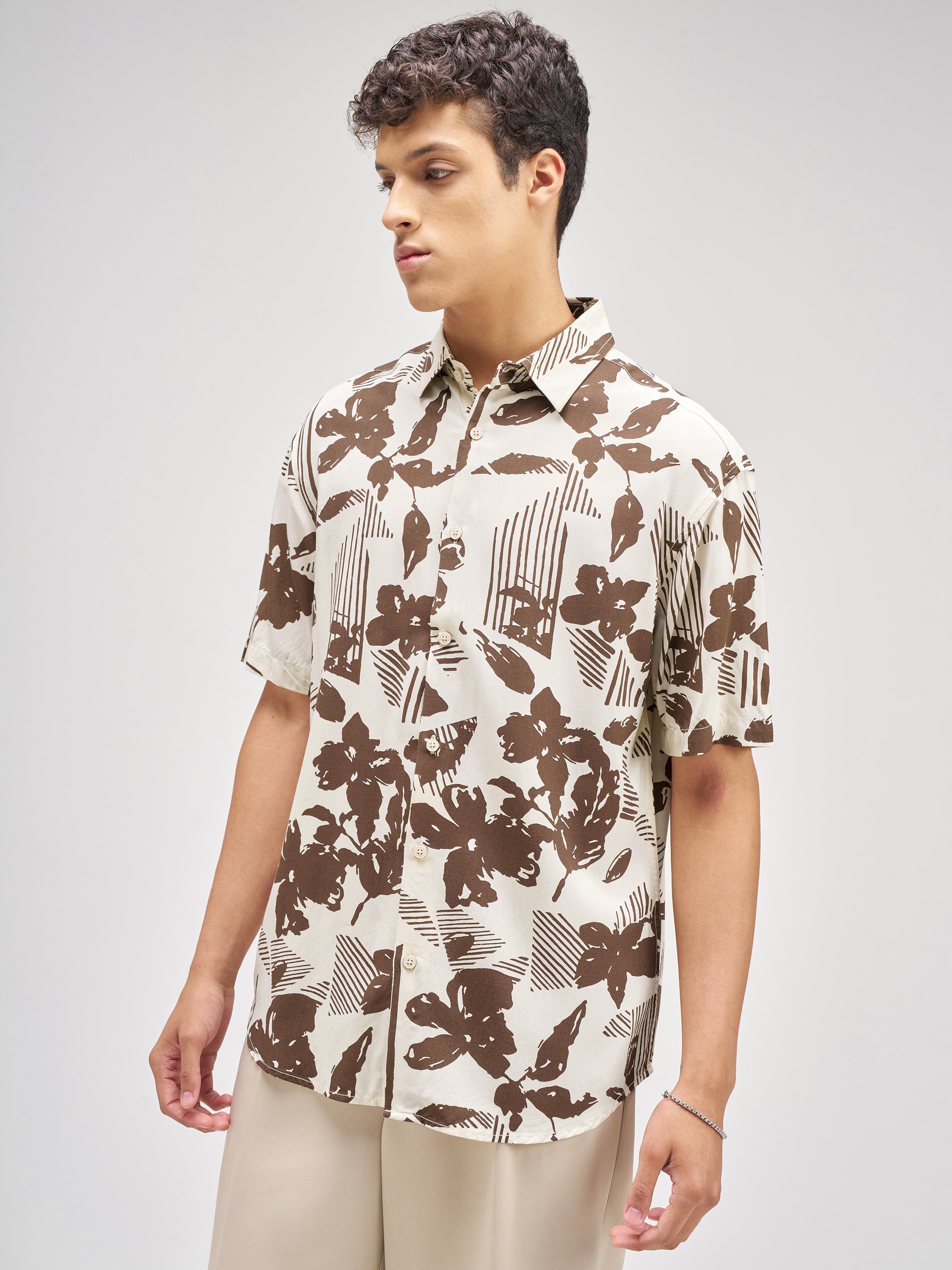 Highlander Men Brown Printed Relaxed Fit Casual Shirt - Brown - Image 4