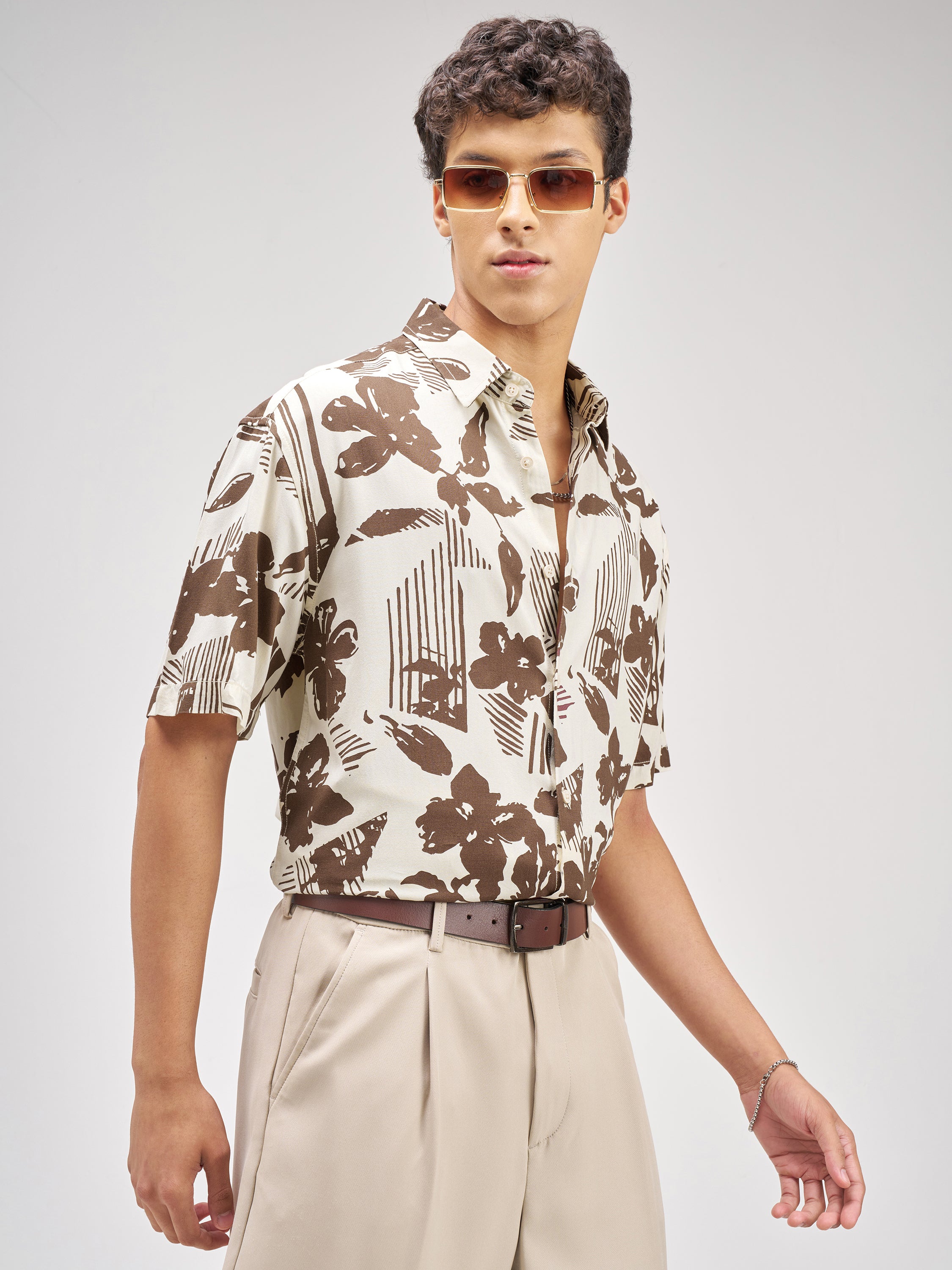 Highlander Men Brown Printed Relaxed Fit Casual Shirt - Brown - Image 6