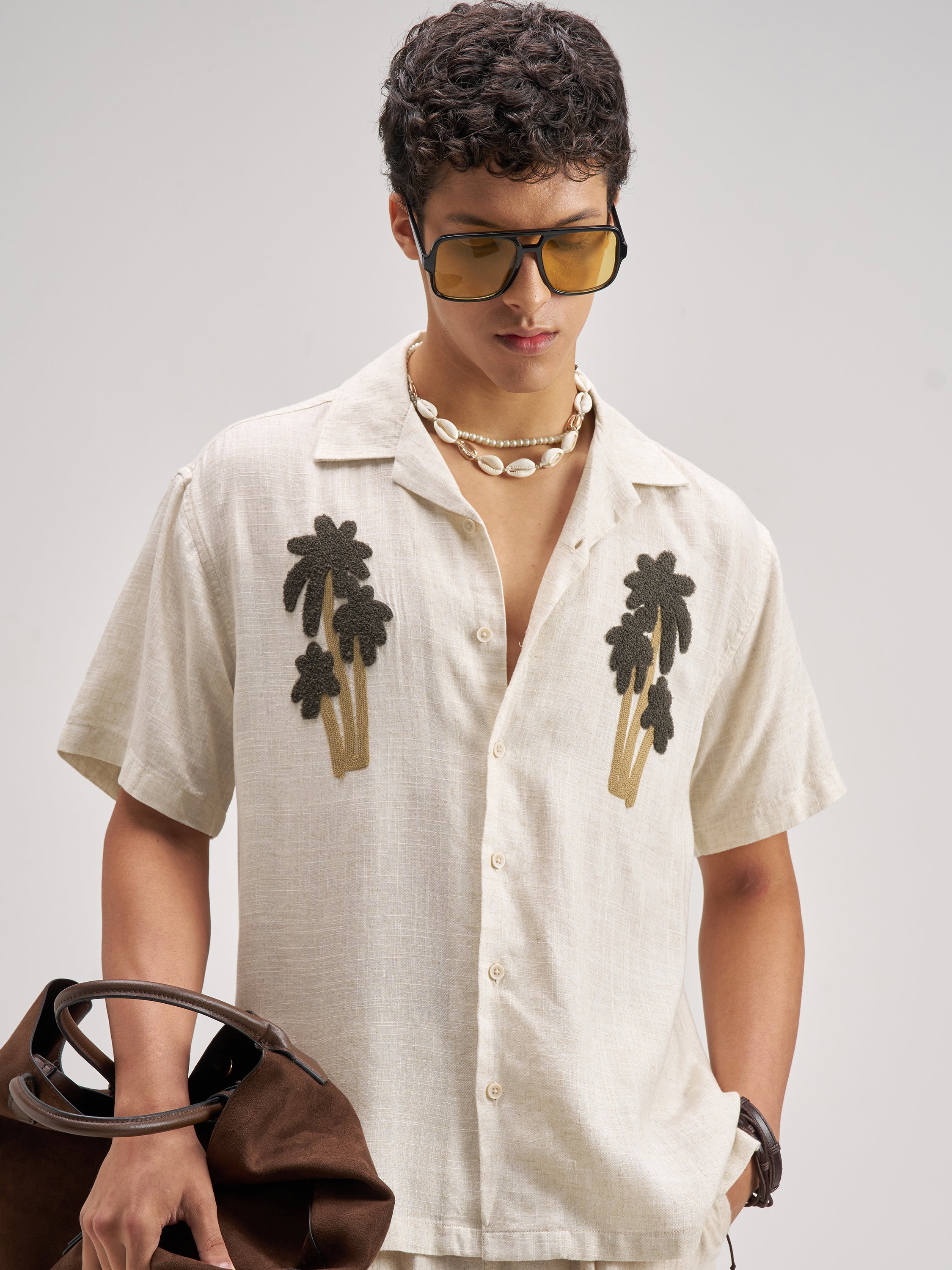 Highlander Men Brown Embroidered Relaxed Fit Casual Shirt - Brown - Image 1