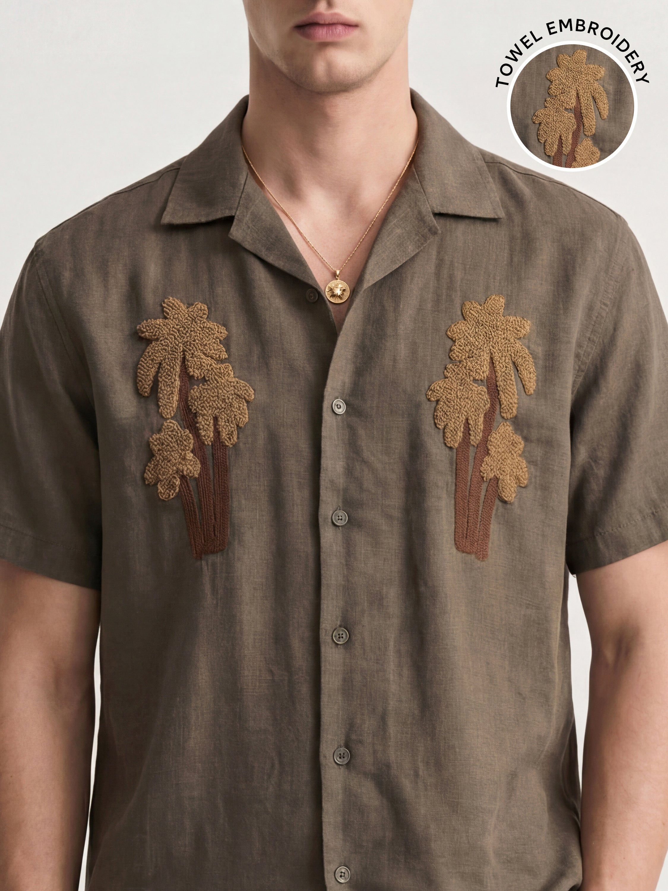 Highlander Men Brown Embroidered Relaxed Fit Casual Shirt - Brown - Image 1