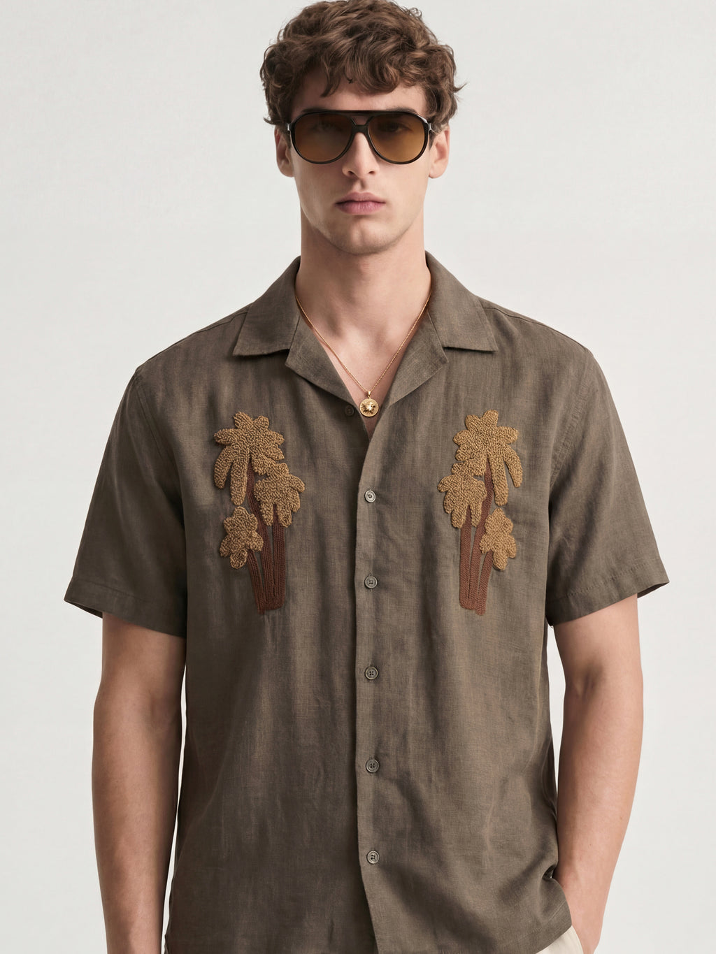 Highlander Men Brown Embroidered Relaxed Fit Casual Shirt - Brown - Image 2