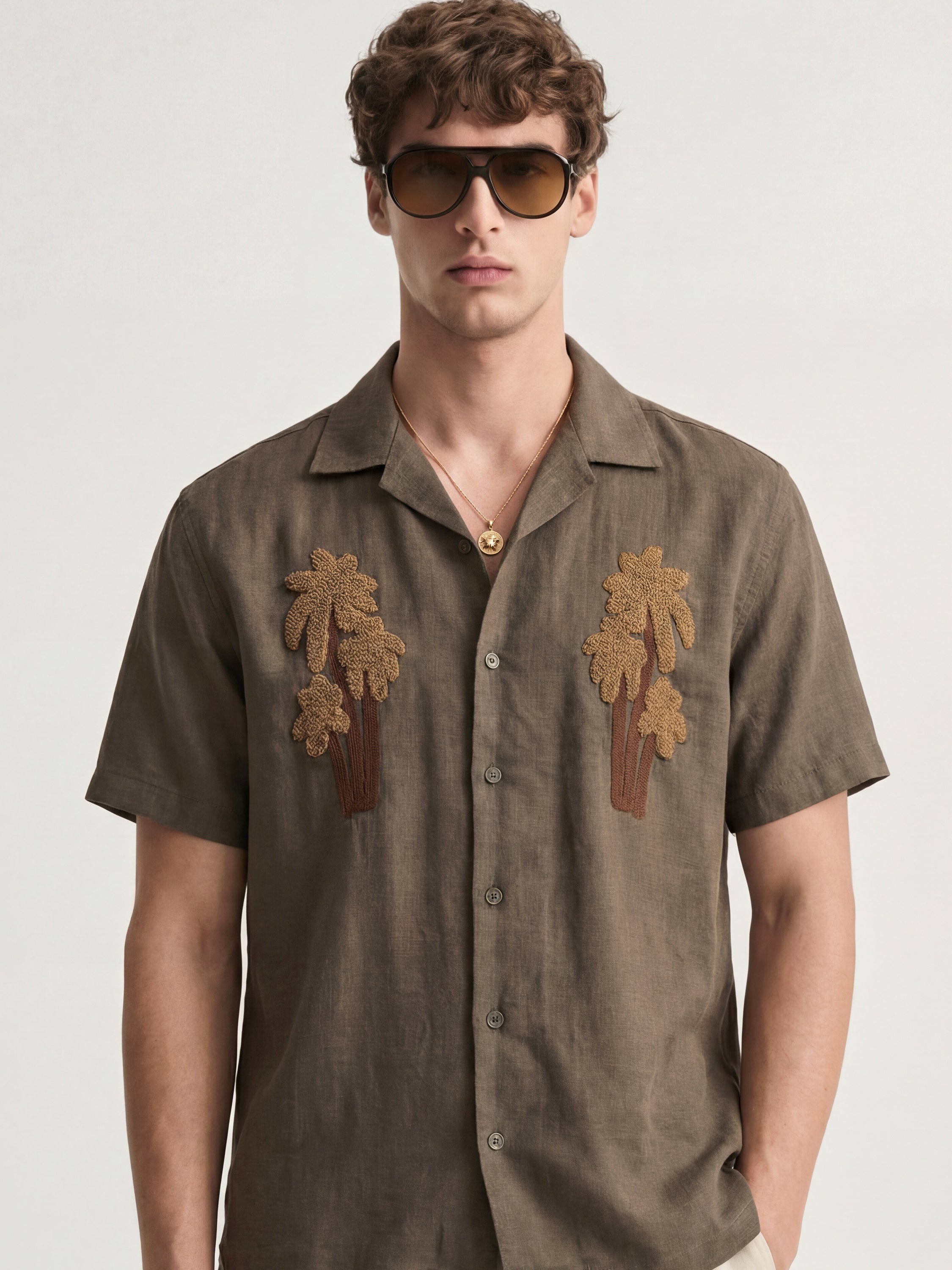Highlander Men Brown Embroidered Relaxed Fit Casual Shirt - Brown - Image 2