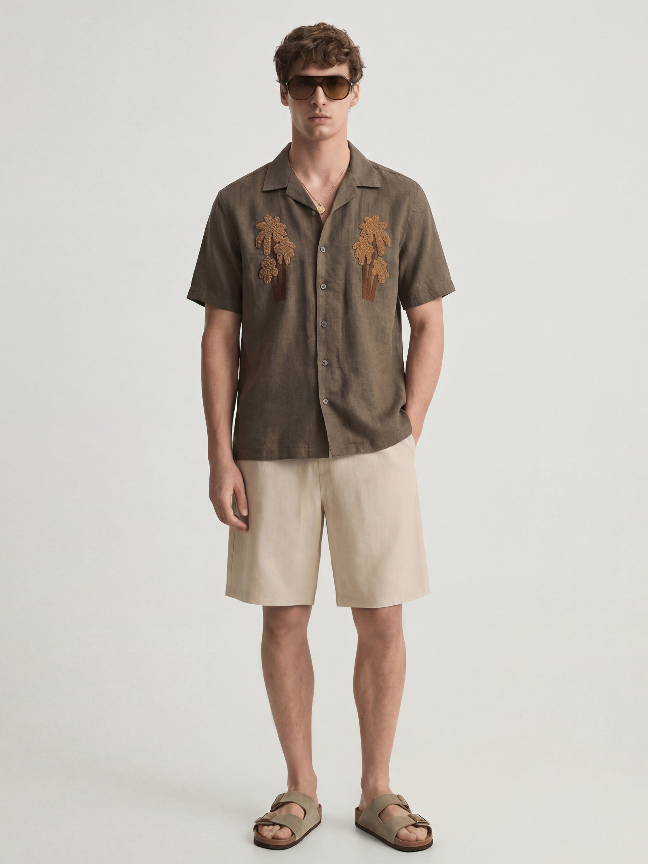 Highlander Men Brown Embroidered Relaxed Fit Casual Shirt - Brown - Image 3