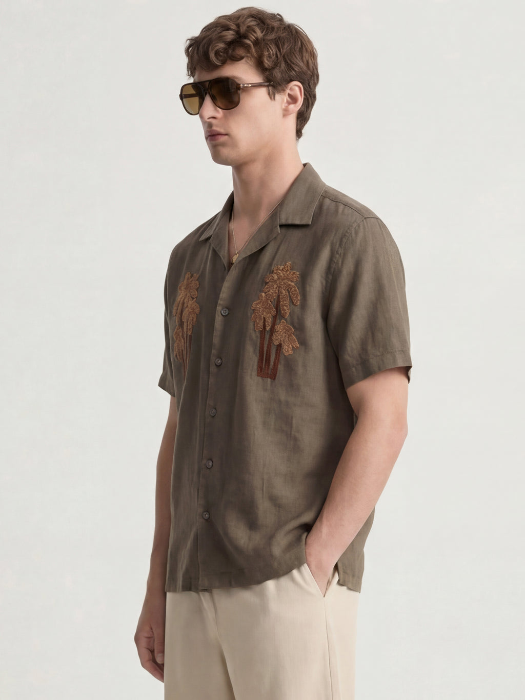 Highlander Men Brown Embroidered Relaxed Fit Casual Shirt - Brown - Image 5