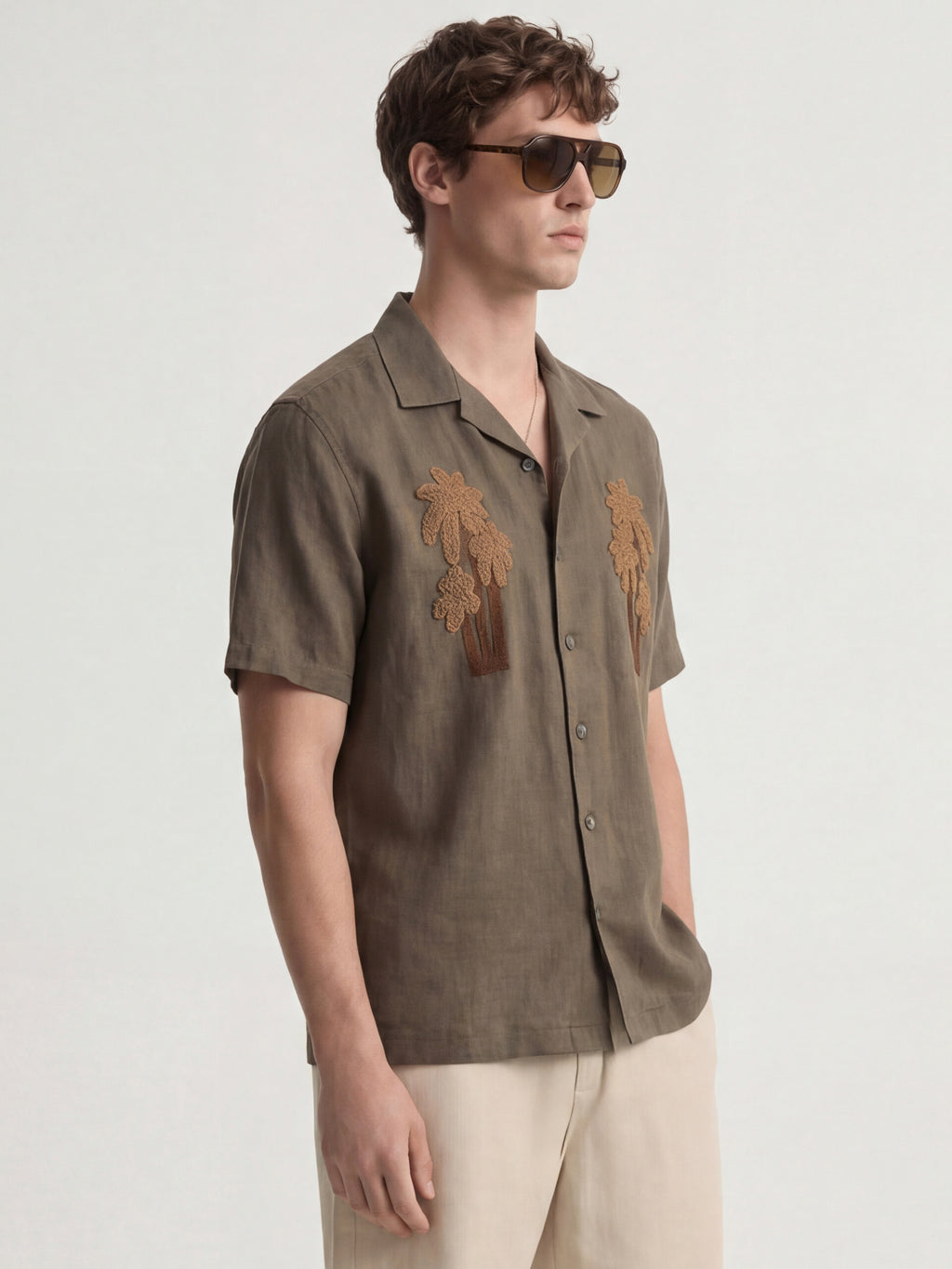 Highlander Men Brown Embroidered Relaxed Fit Casual Shirt - Brown - Image 6
