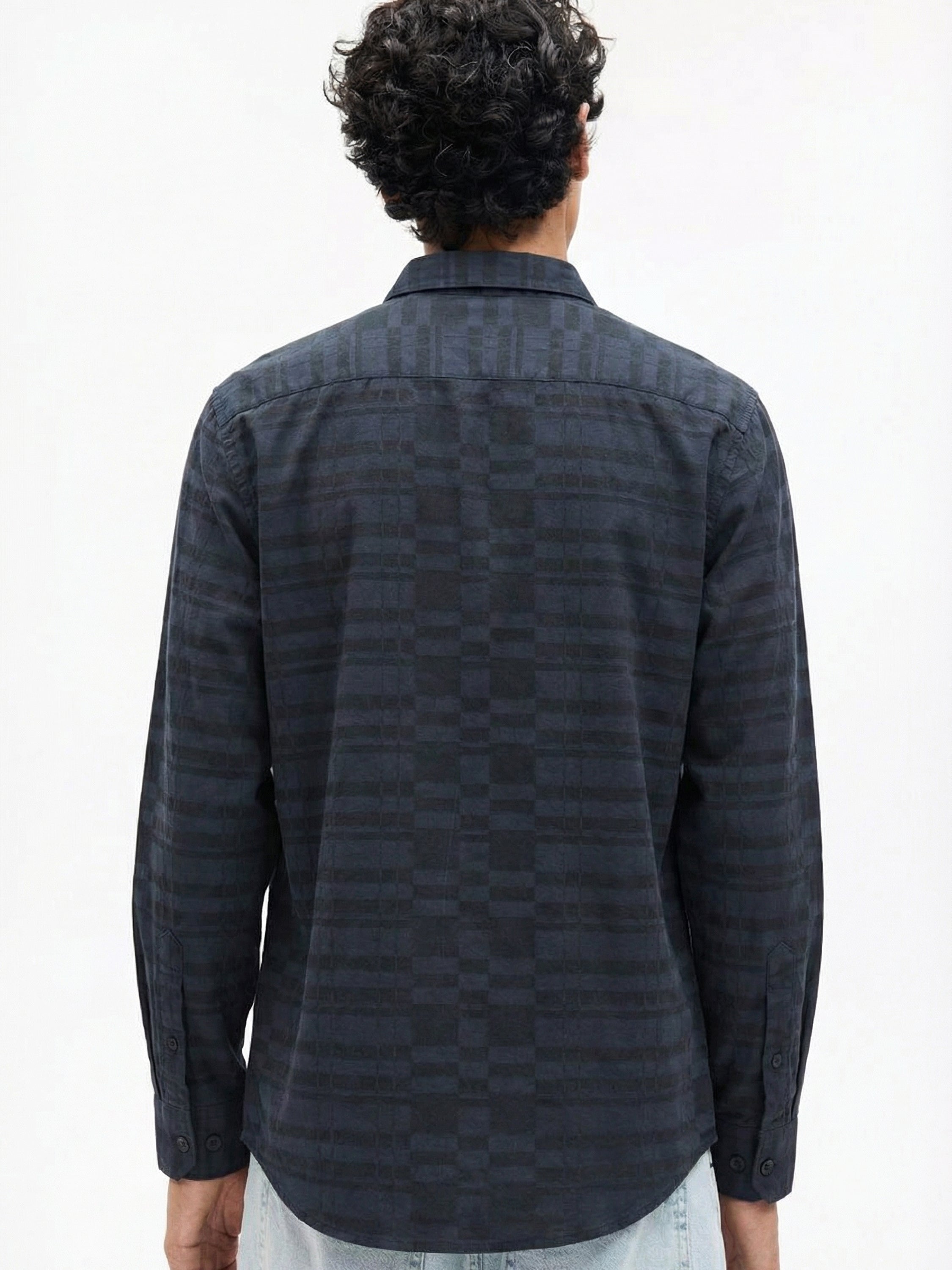 Highlander Men Black Self Design Slim Fit Casual Shirt - Black - Image 3