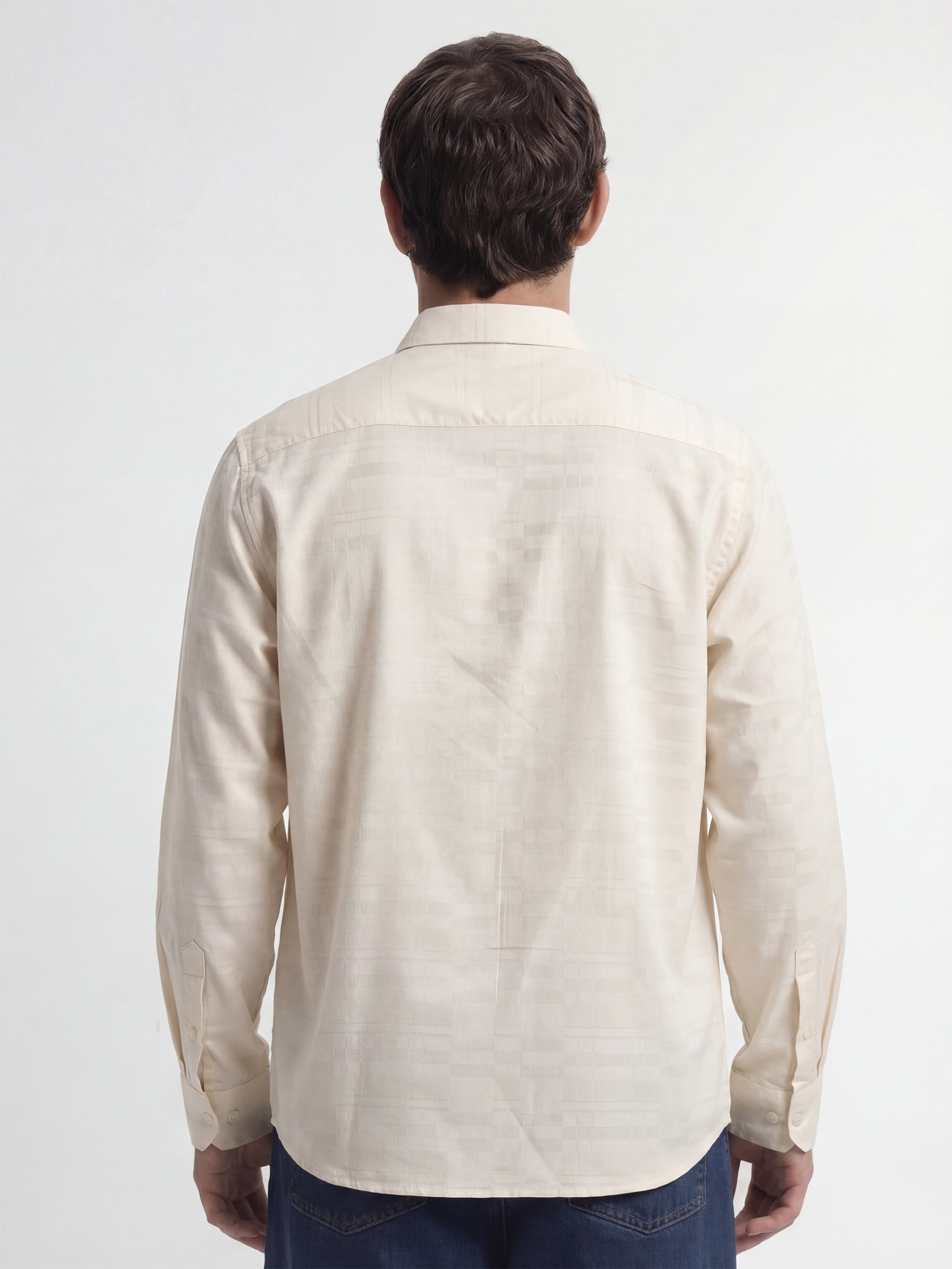 Highlander Men Cream Self Design Slim Fit Casual Shirt - Cream - Image 3