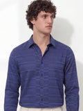 Highlander Men Navy Blue Self Design Slim Fit Casual Shirt - Navy Blue - Image 1