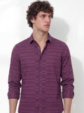 Highlander Men Burgundy Self Design Slim Fit Casual Shirt - Burgundy - Image 1
