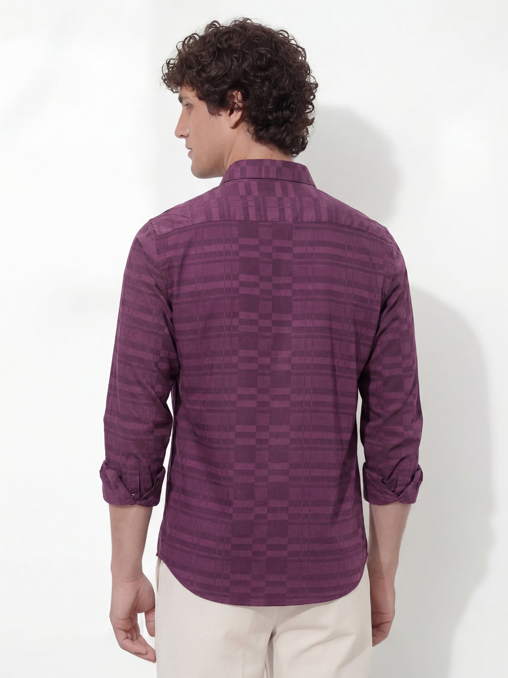 Highlander Men Burgundy Self Design Slim Fit Casual Shirt - Burgundy - Image 3