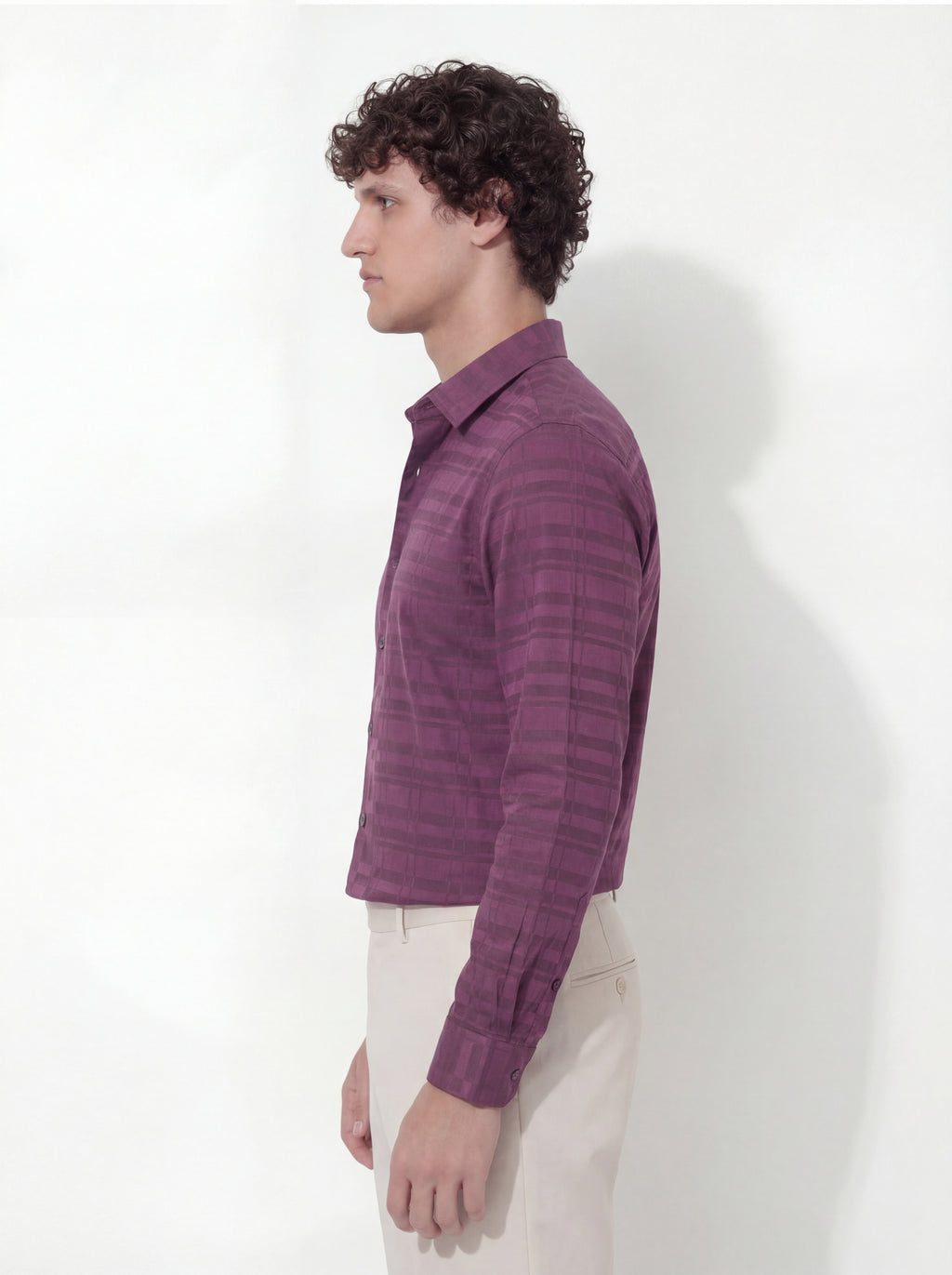 Highlander Men Burgundy Self Design Slim Fit Casual Shirt - Burgundy - Image 4