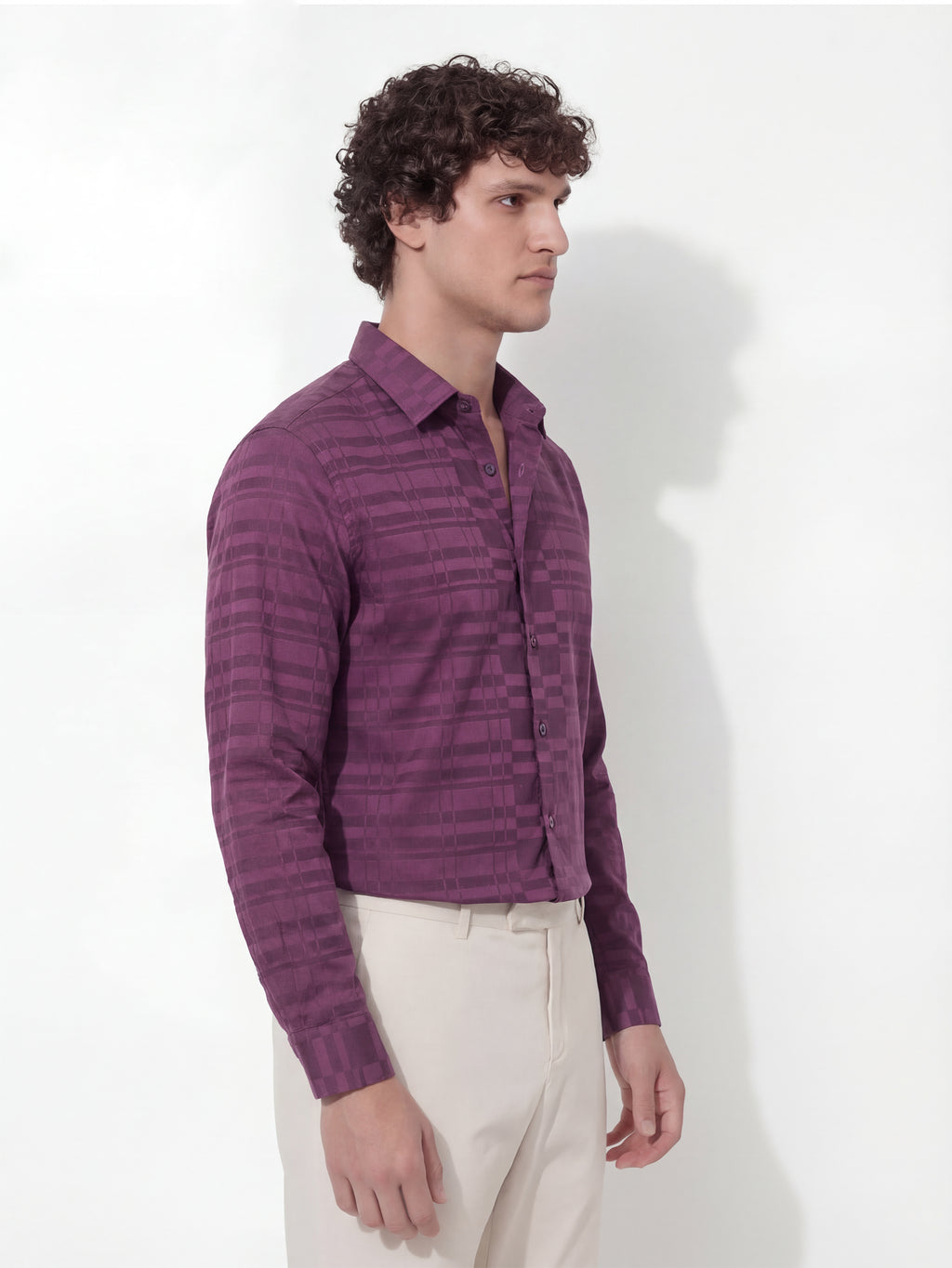 Highlander Men Burgundy Self Design Slim Fit Casual Shirt - Burgundy - Image 6