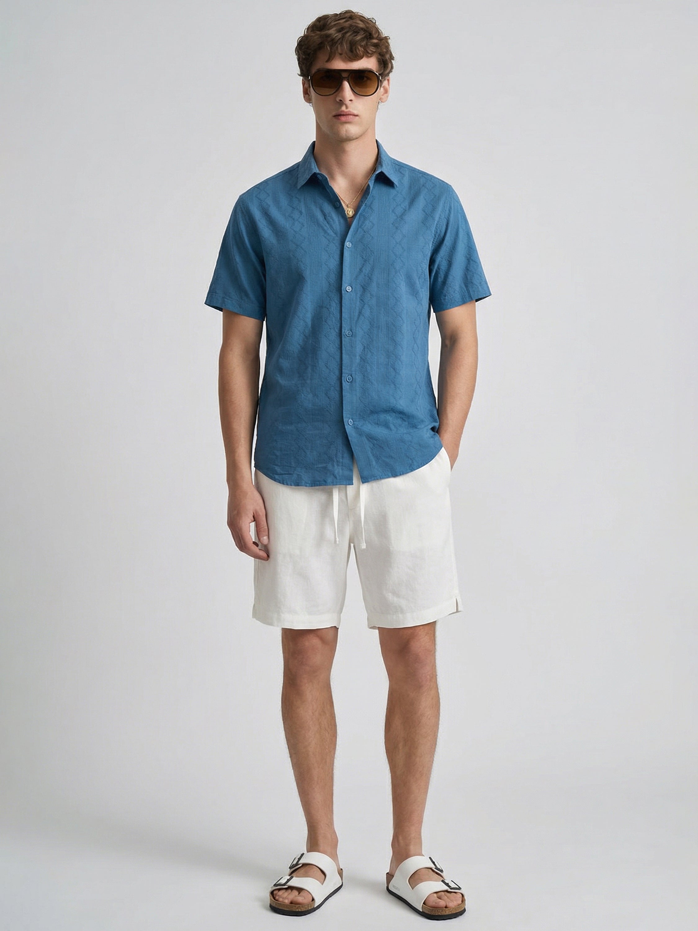 Highlander Men Blue Self Design Relaxed Fit Casual Shirt - Blue - Image 2
