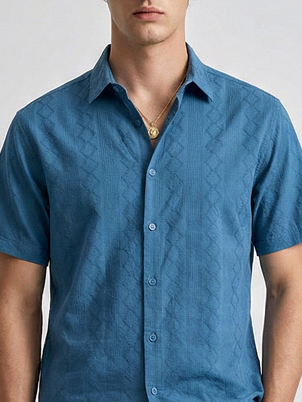 Highlander Men Blue Self Design Relaxed Fit Casual Shirt - Blue - Image 6