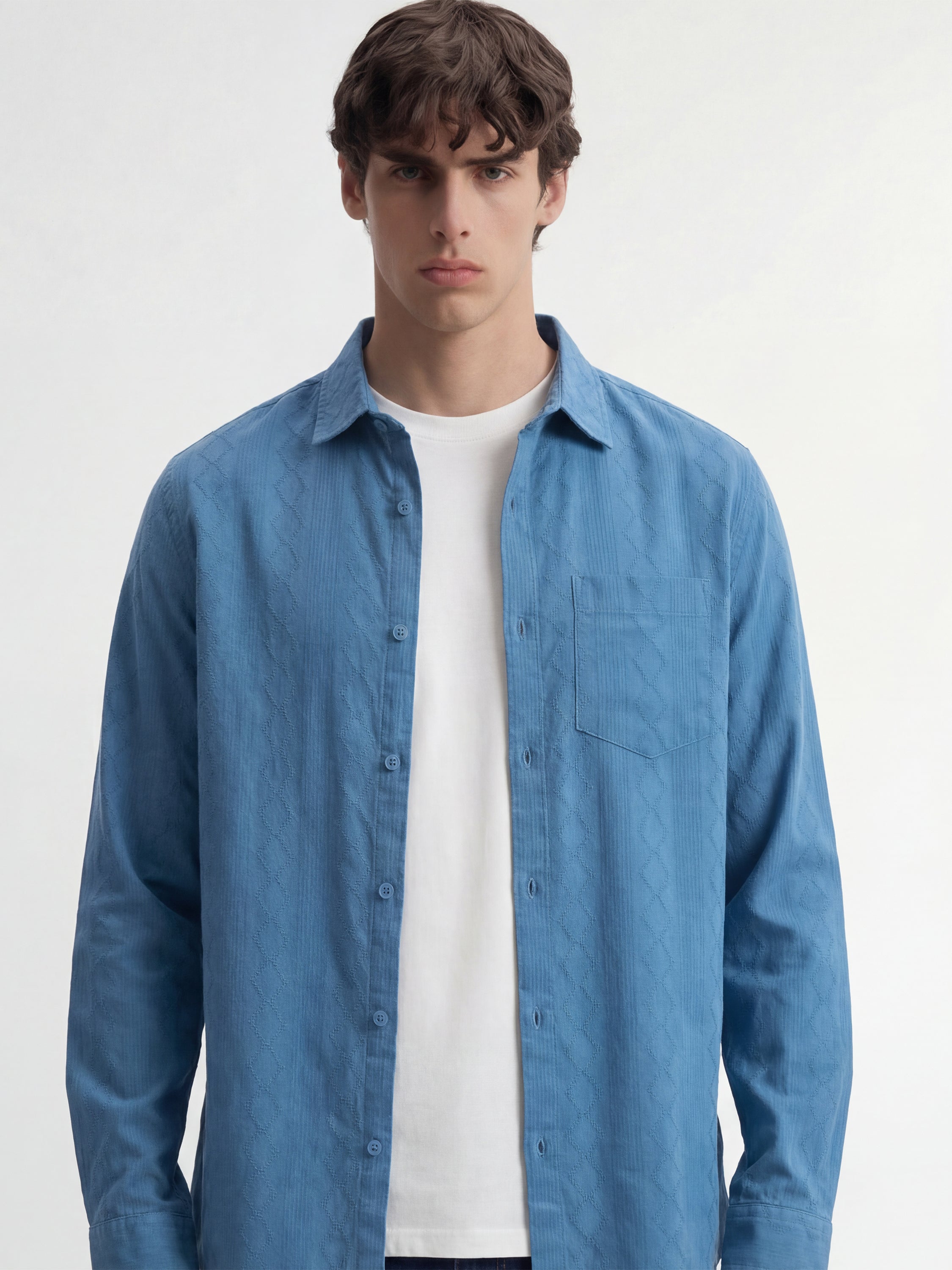 Highlander Men Blue Self Design Regular Fit Casual Shirt - Blue - Image 1