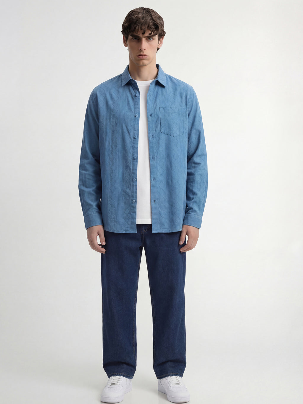 Highlander Men Blue Self Design Regular Fit Casual Shirt - Blue - Image 2