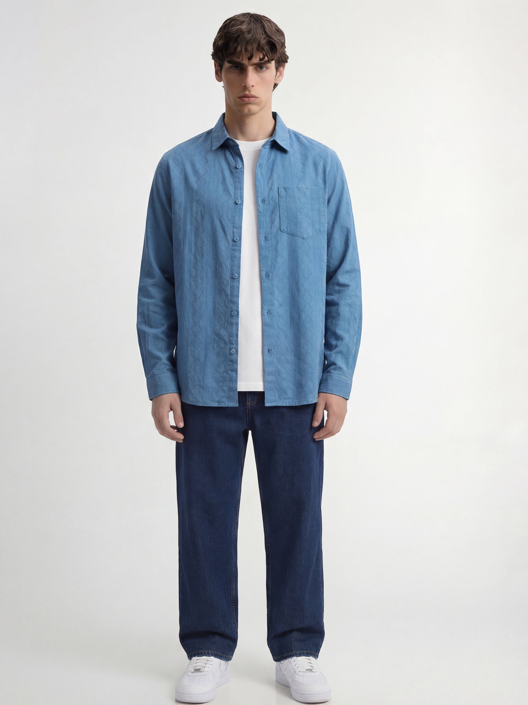 Highlander Men Blue Self Design Regular Fit Casual Shirt - Blue - Image 2