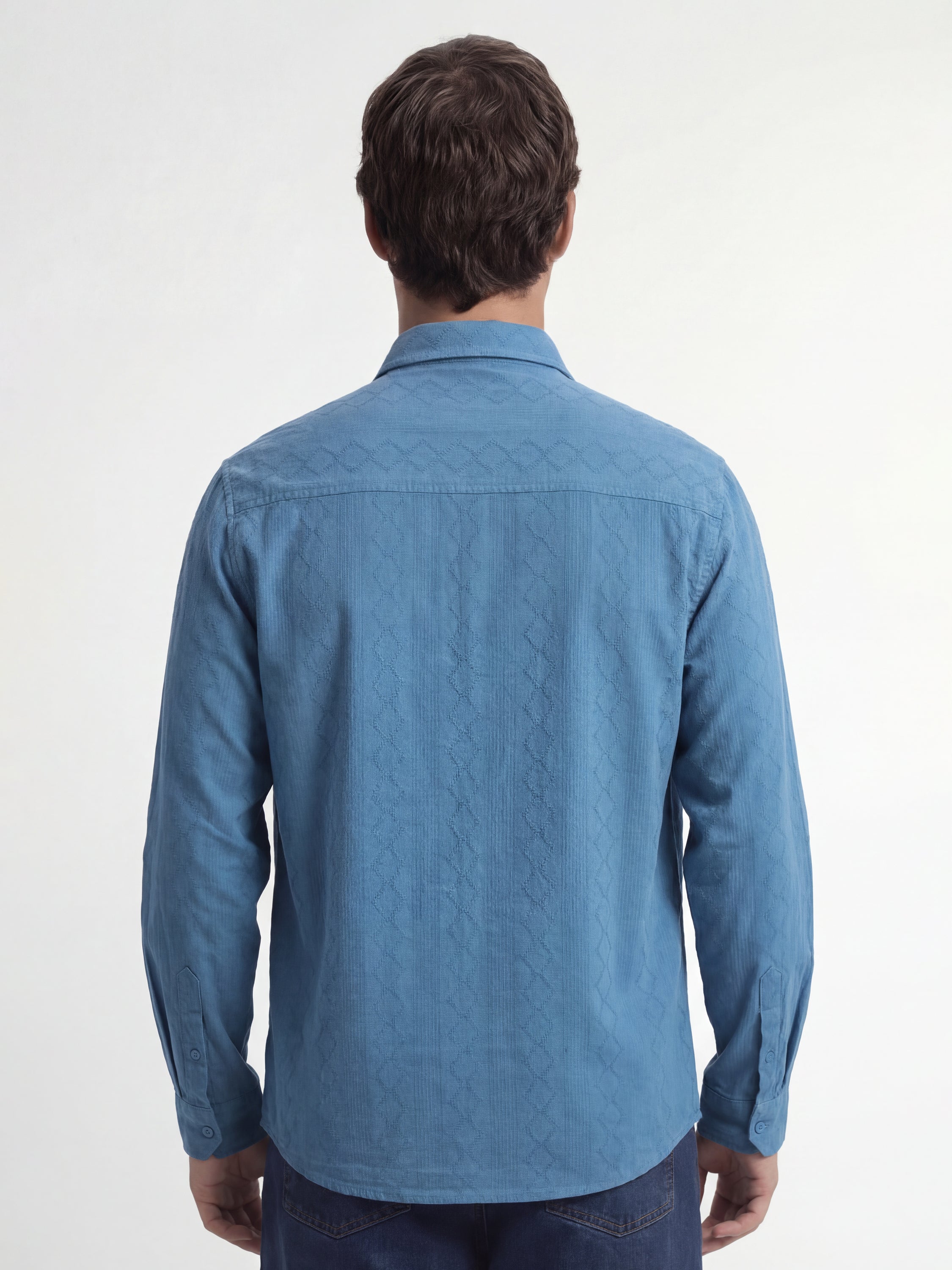 Highlander Men Blue Self Design Regular Fit Casual Shirt - Blue - Image 3