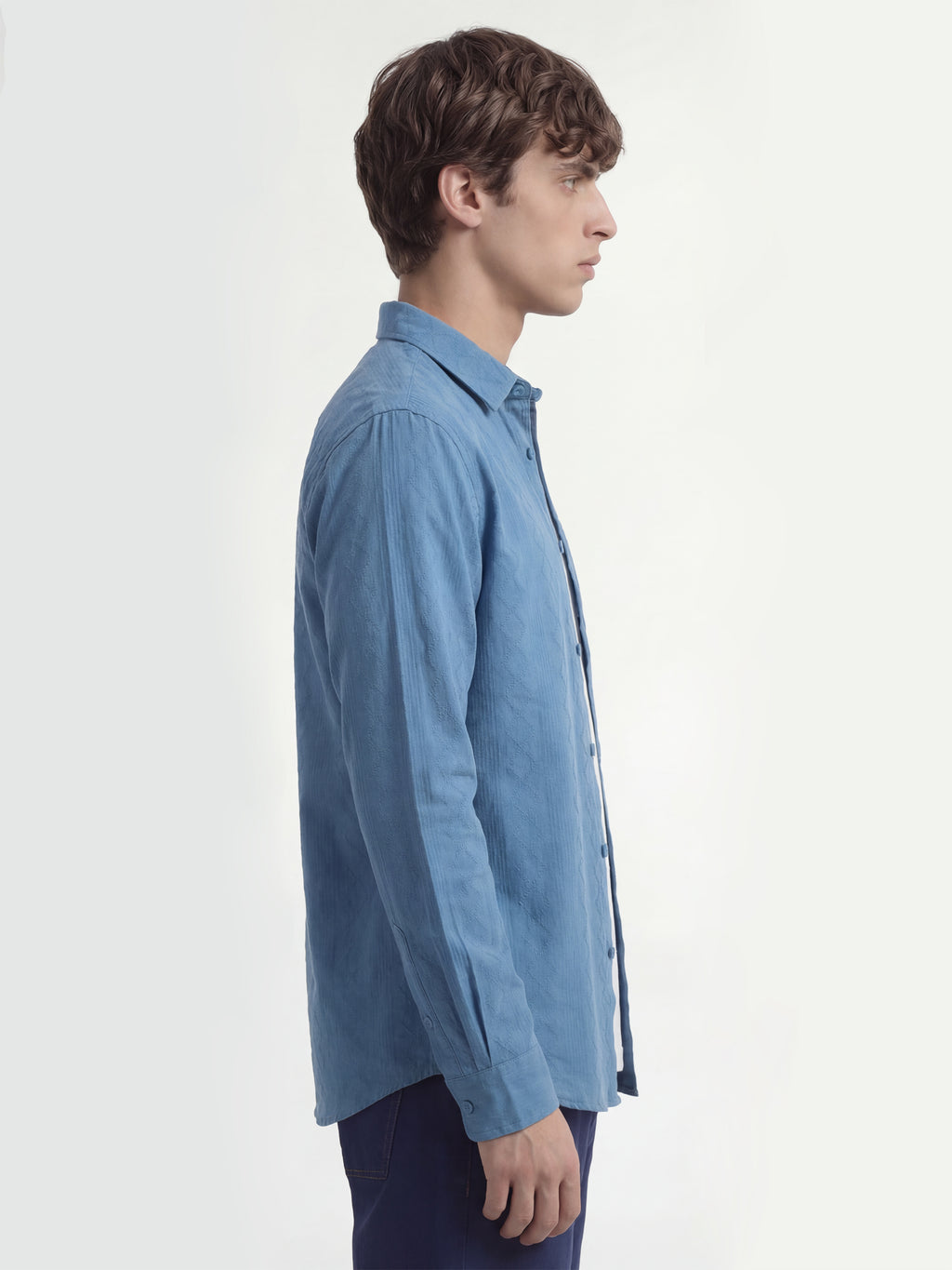 Highlander Men Blue Self Design Regular Fit Casual Shirt - Blue - Image 6