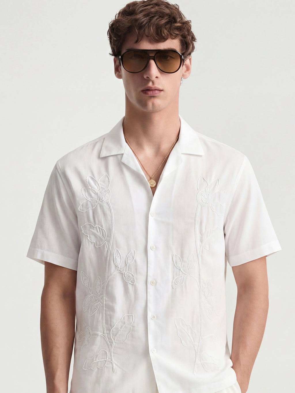 Highlander Men White Embroidered Relaxed Fit Casual Shirt - White - Image 2