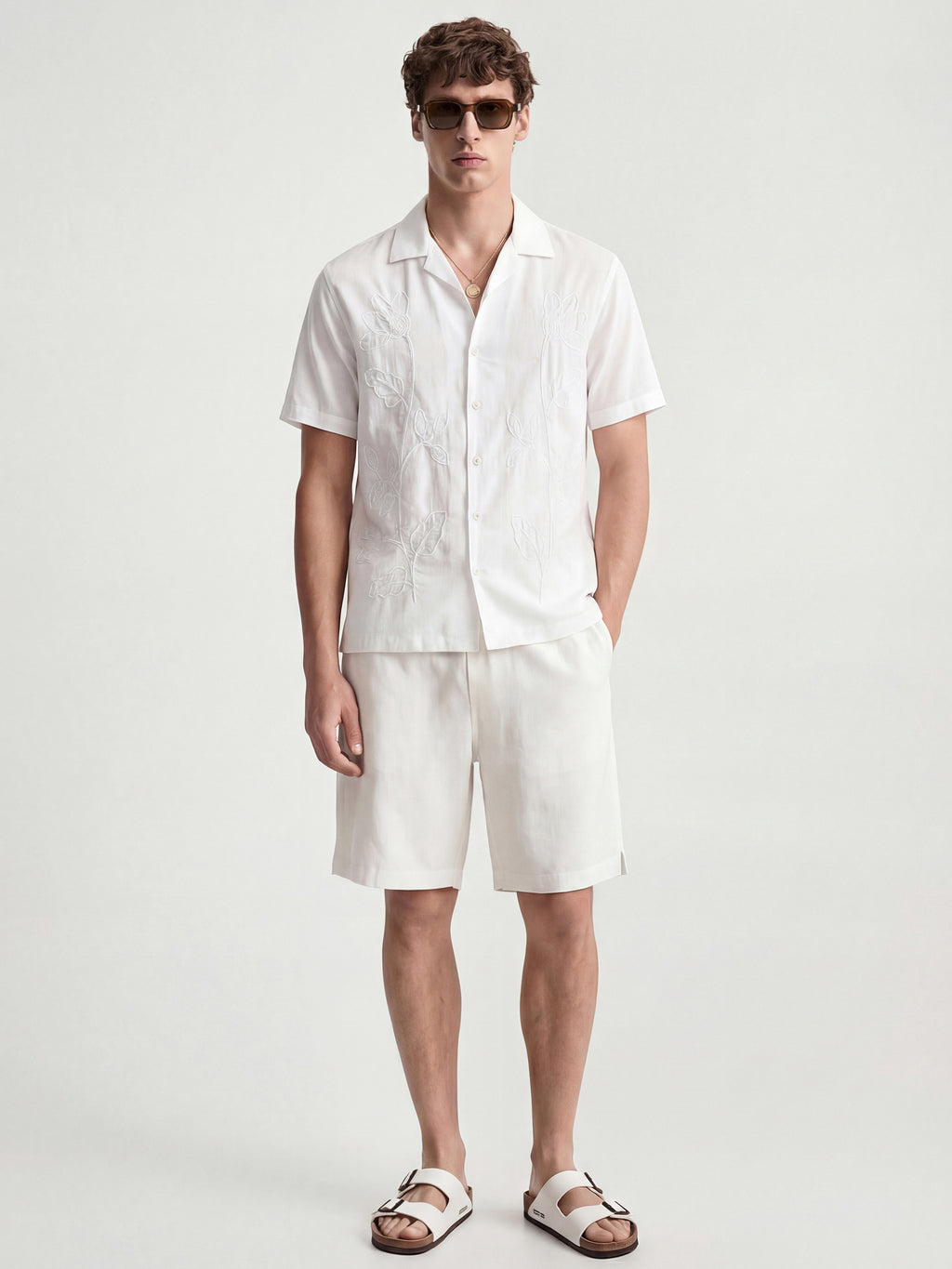 Highlander Men White Embroidered Relaxed Fit Casual Shirt - White - Image 3