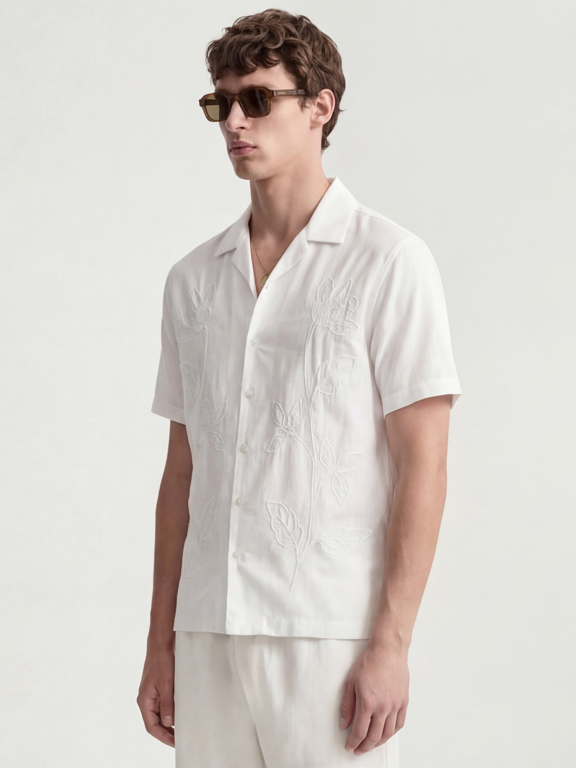 Highlander Men White Embroidered Relaxed Fit Casual Shirt - White - Image 5