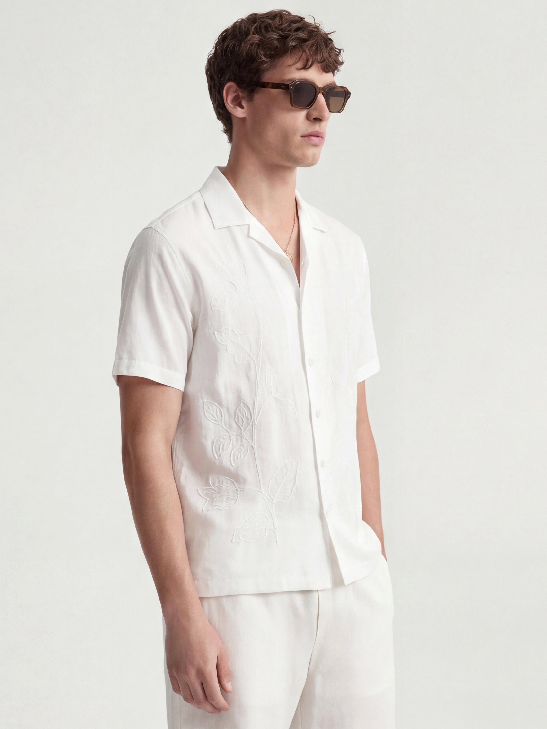Highlander Men White Embroidered Relaxed Fit Casual Shirt - White - Image 6