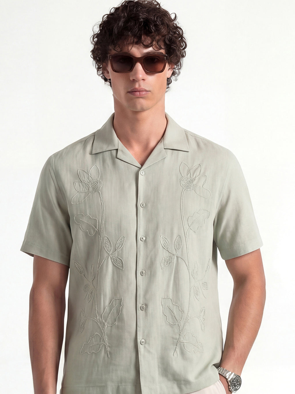 Highlander Men Green Embroidered Relaxed Fit Casual Shirt - Green - Image 2