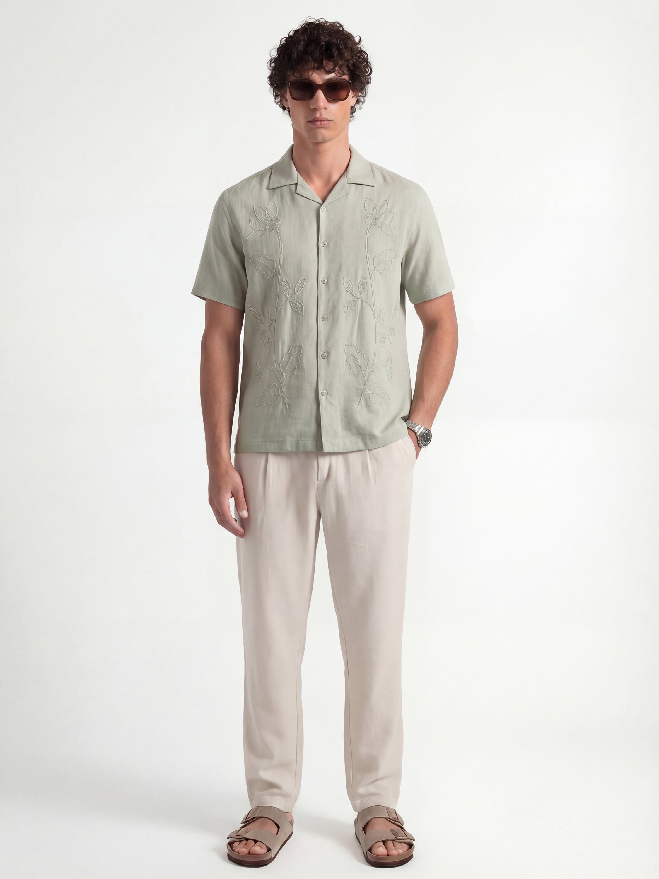 Highlander Men Green Embroidered Relaxed Fit Casual Shirt - Green - Image 3