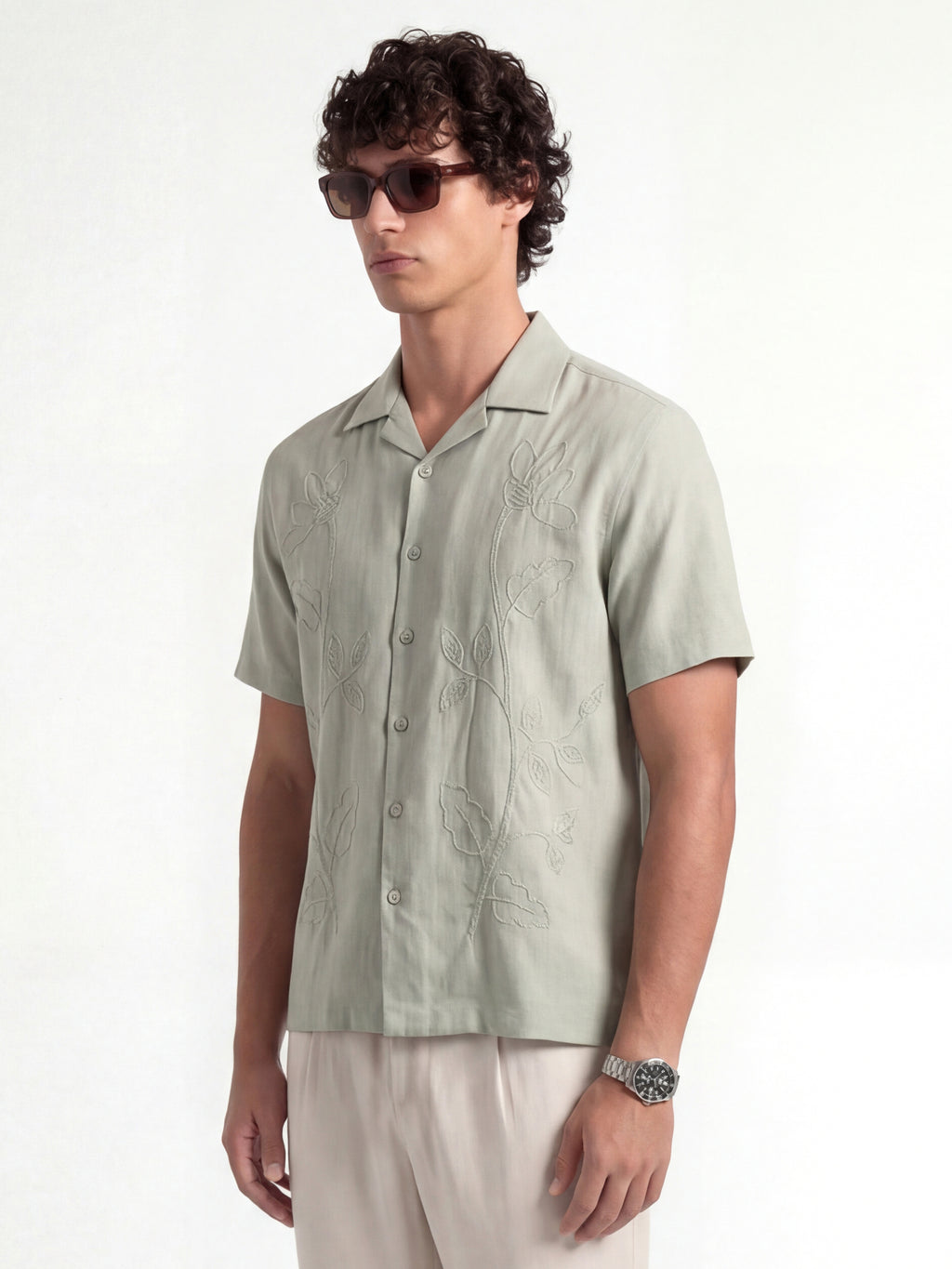 Highlander Men Green Embroidered Relaxed Fit Casual Shirt - Green - Image 5