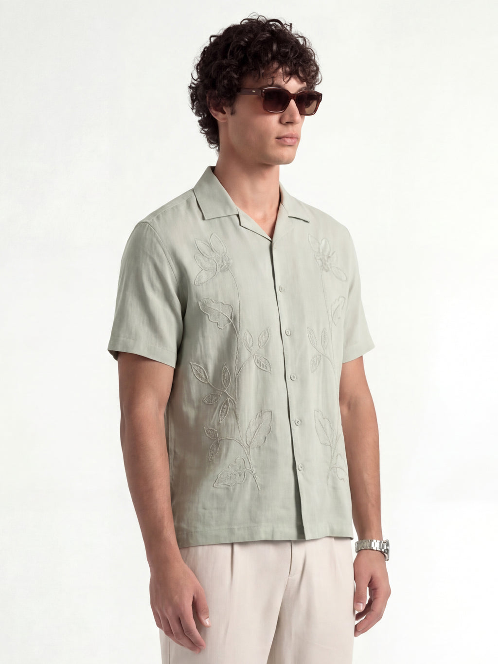 Highlander Men Green Embroidered Relaxed Fit Casual Shirt - Green - Image 6