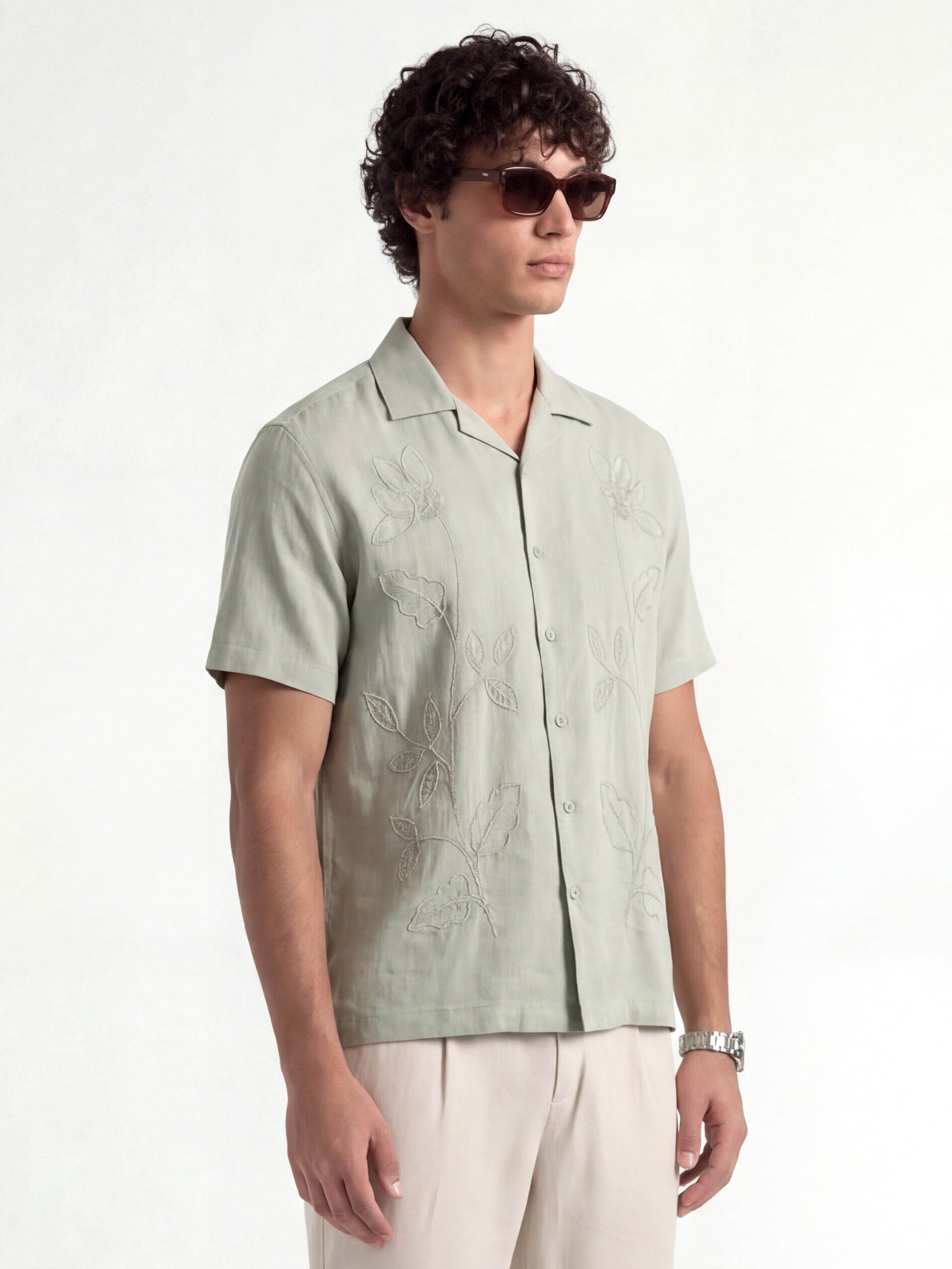 Highlander Men Green Embroidered Relaxed Fit Casual Shirt - Green - Image 6
