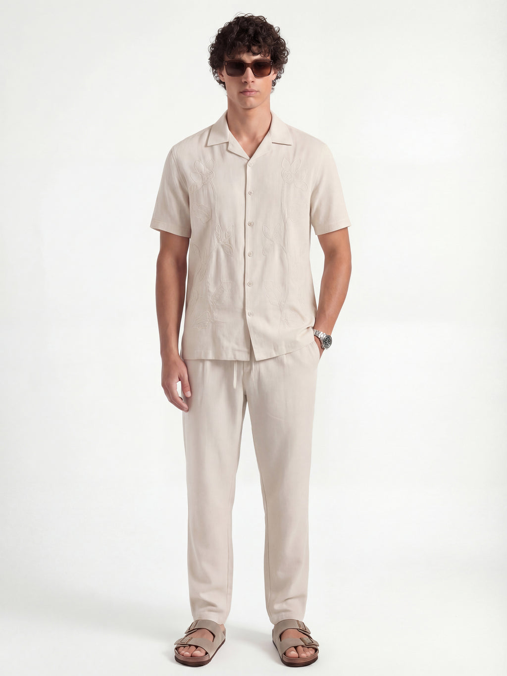 Highlander Men Beige Embroidered Relaxed Fit Casual Shirt - Beige - Image 2