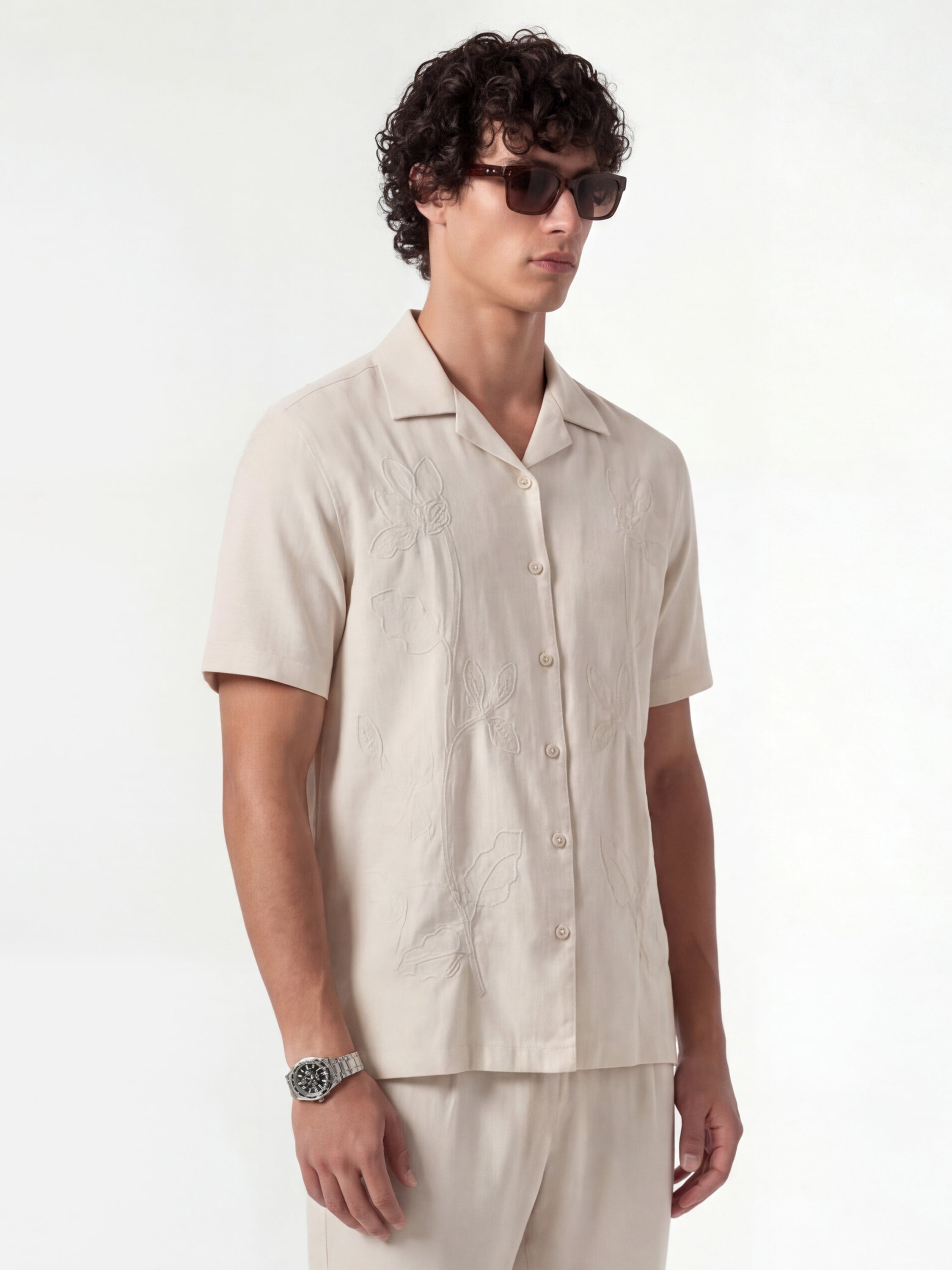 Highlander Men Beige Embroidered Relaxed Fit Casual Shirt - Beige - Image 4