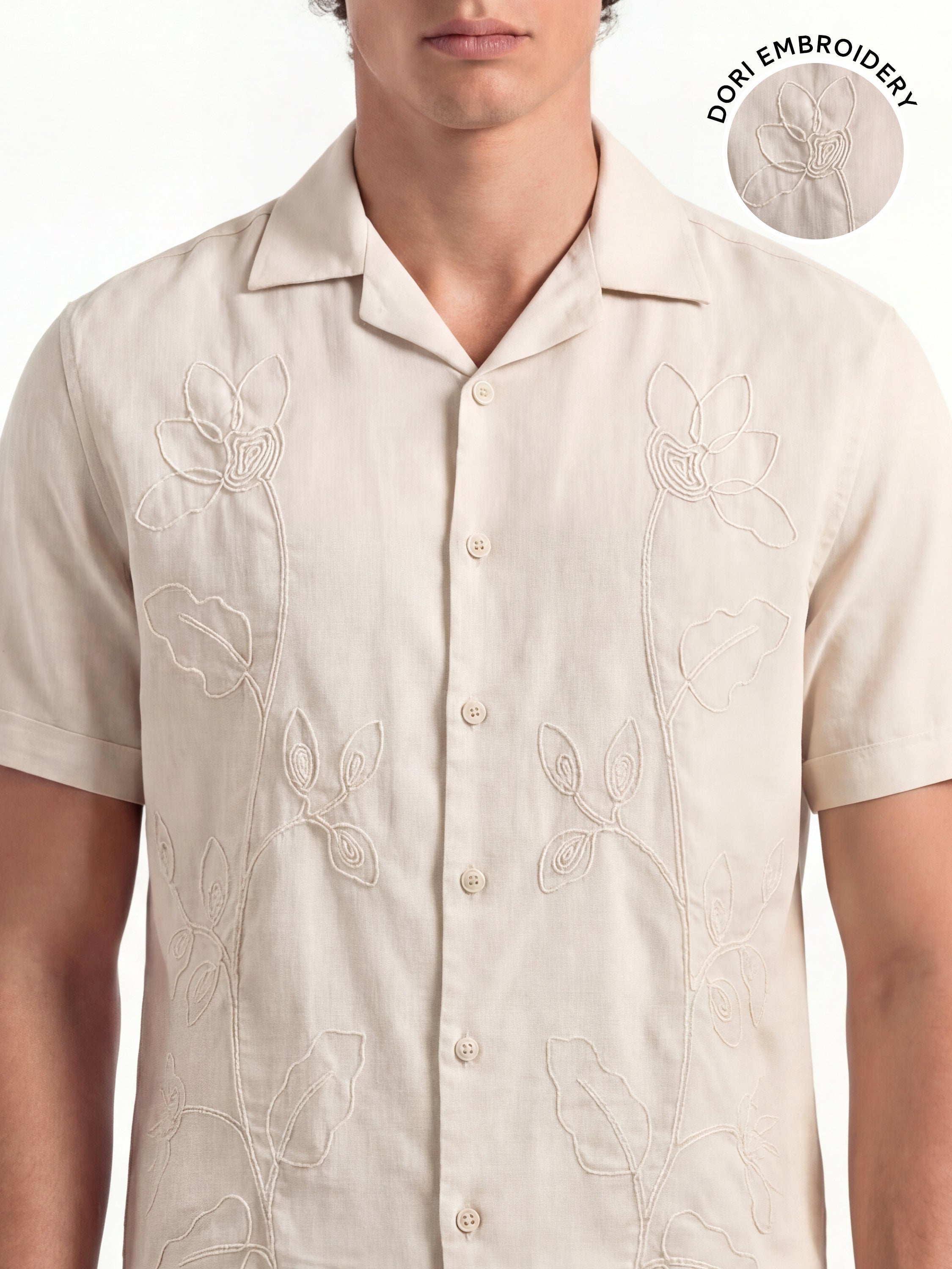 Highlander Men Beige Embroidered Relaxed Fit Casual Shirt - Beige - Image 5