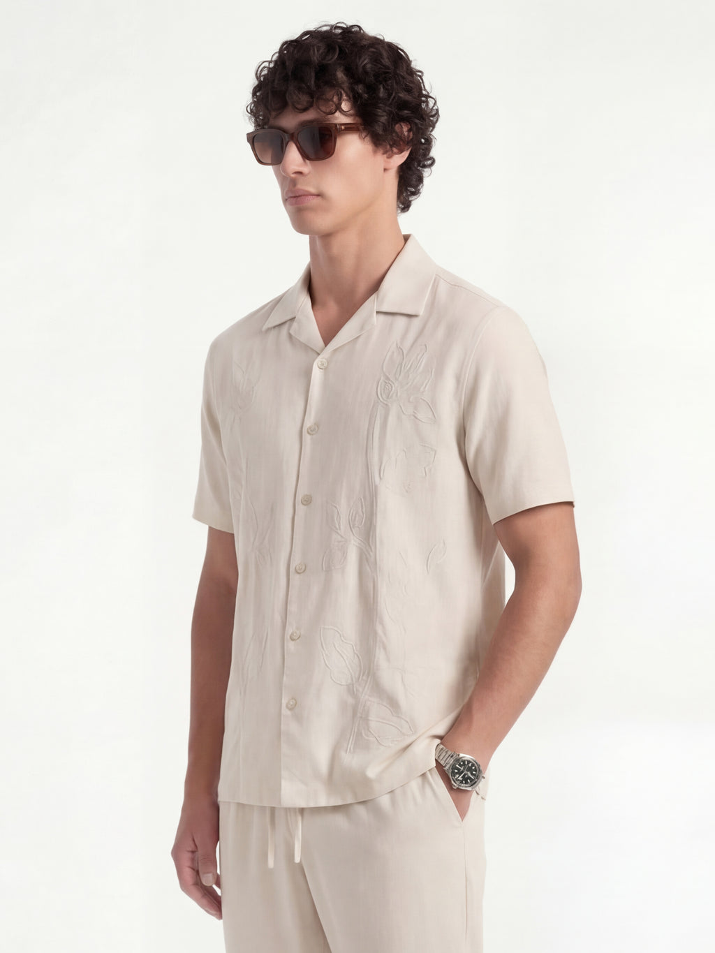 Highlander Men Beige Embroidered Relaxed Fit Casual Shirt - Beige - Image 6