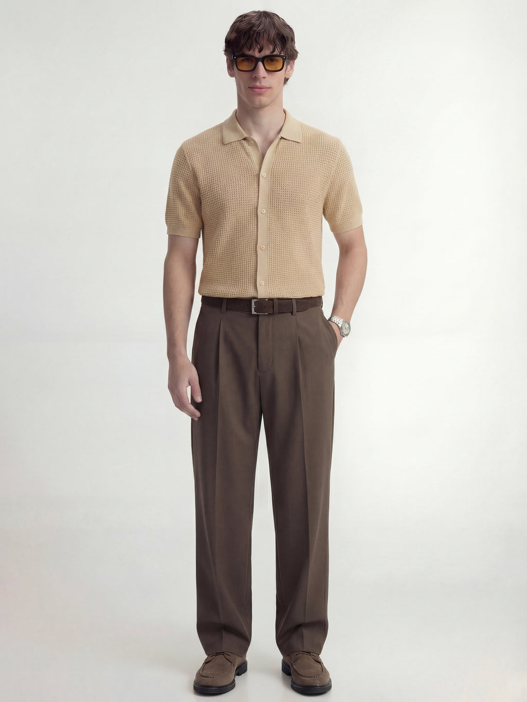 Highlander Men Beige Self Design Relaxed Fit Casual Shirt - Beige - Image 2