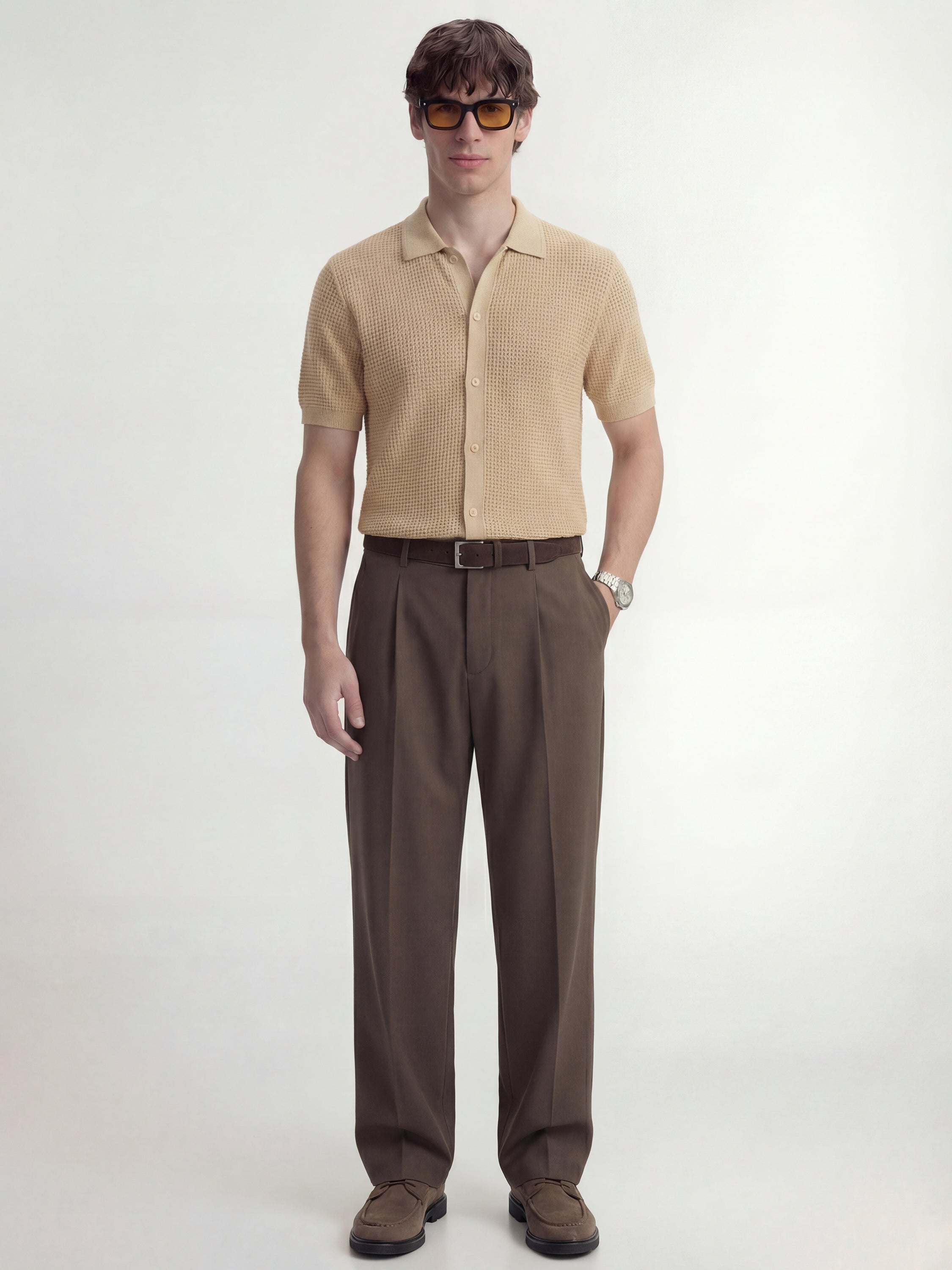 Highlander Men Beige Self Design Relaxed Fit Casual Shirt - Beige - Image 2
