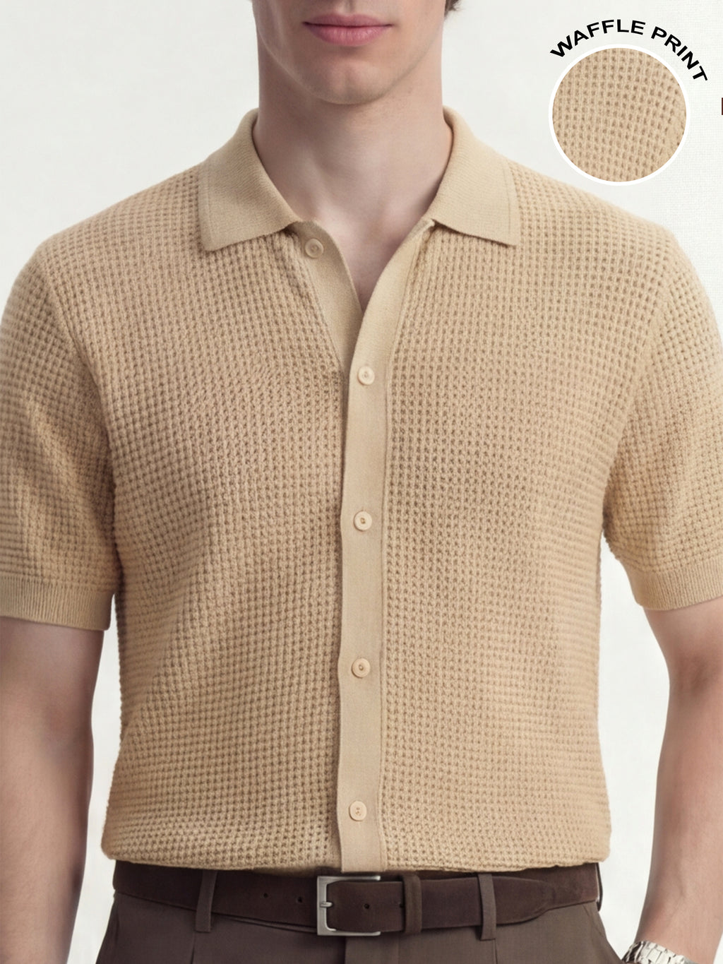 Highlander Men Beige Self Design Relaxed Fit Casual Shirt - Beige - Image 5