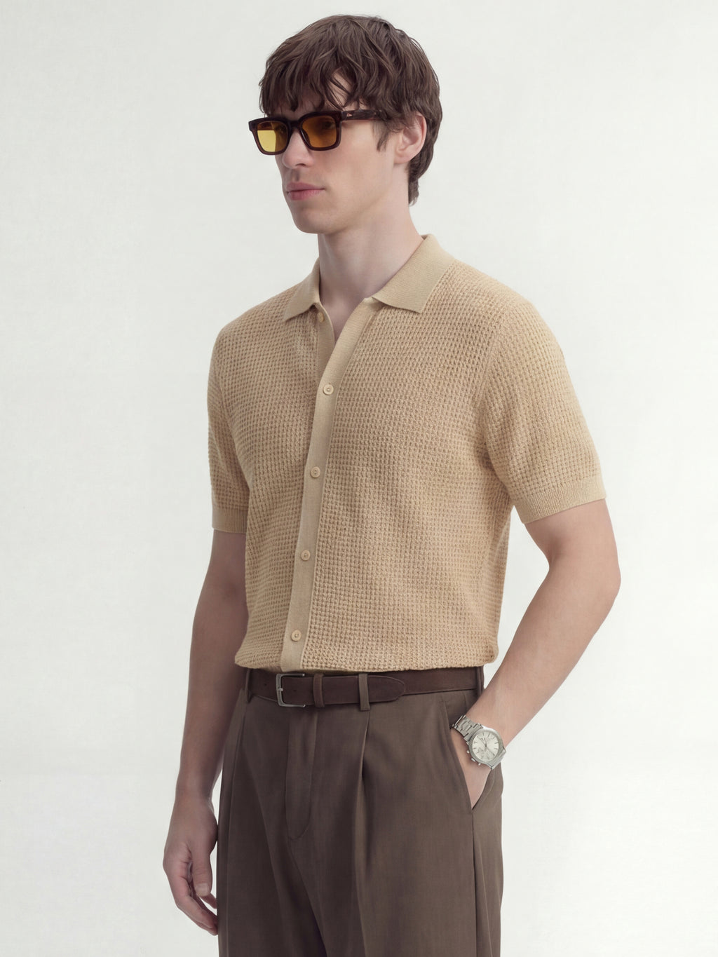 Highlander Men Beige Self Design Relaxed Fit Casual Shirt - Beige - Image 6