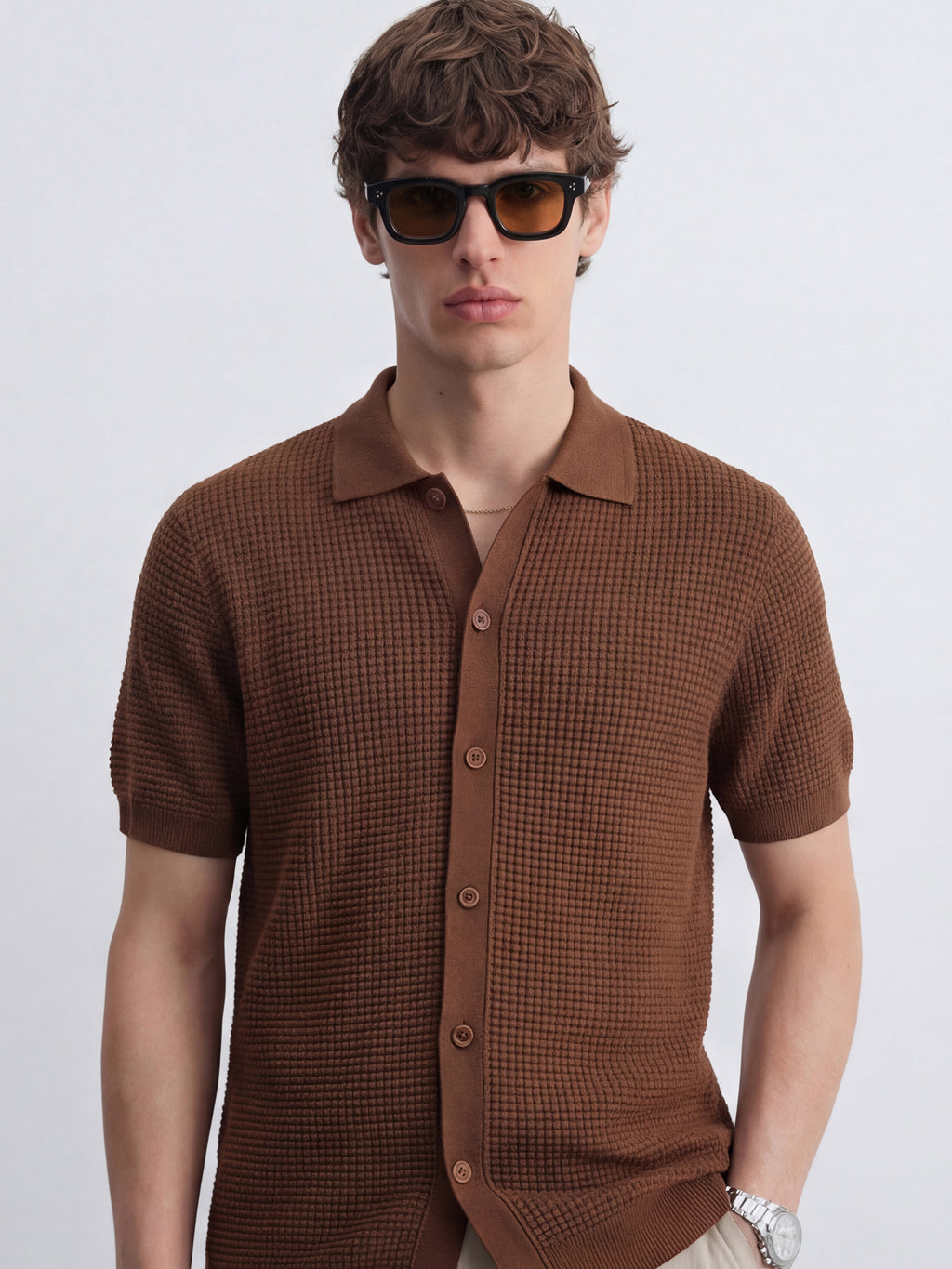 Highlander Men Brown Self Design Relaxed Fit Casual Shirt - Brown - Image 1