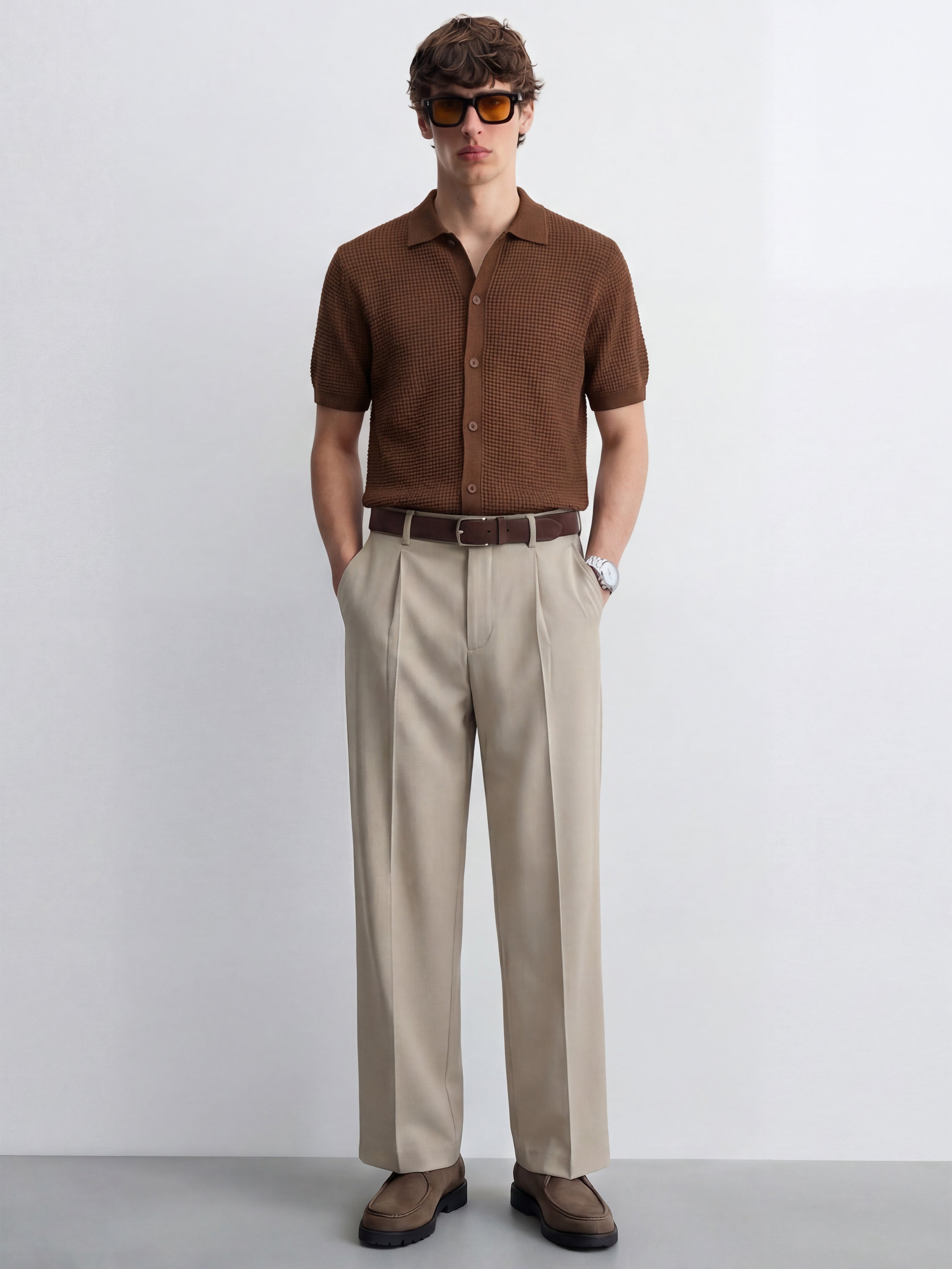 Highlander Men Brown Self Design Relaxed Fit Casual Shirt - Brown - Image 2