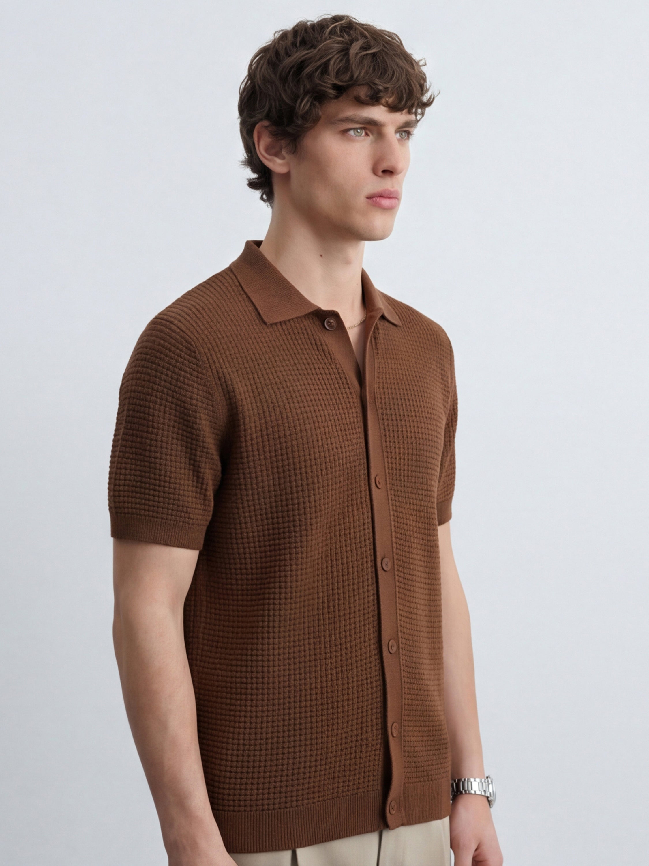 Highlander Men Brown Self Design Relaxed Fit Casual Shirt - Brown - Image 4