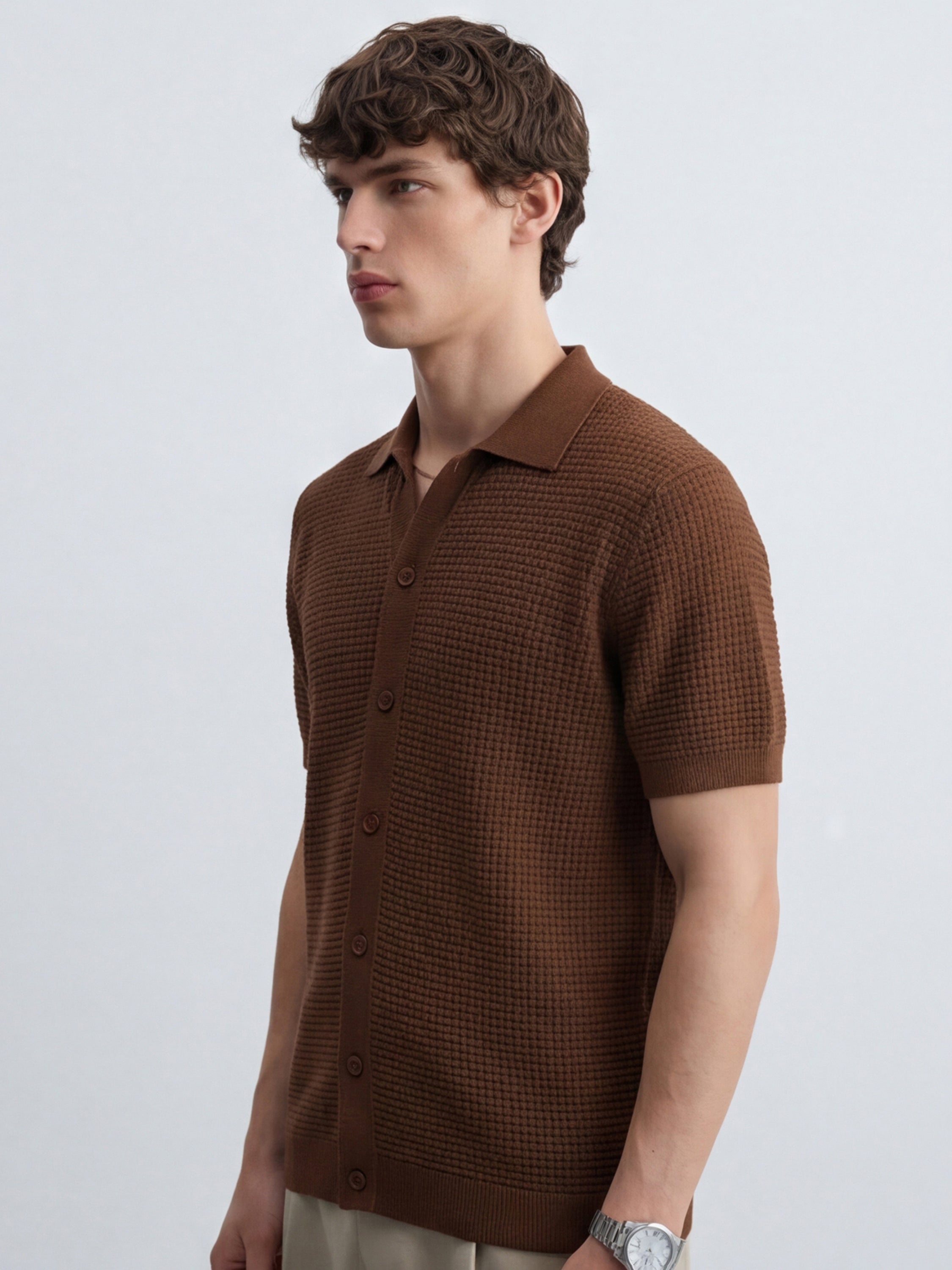 Highlander Men Brown Self Design Relaxed Fit Casual Shirt - Brown - Image 6