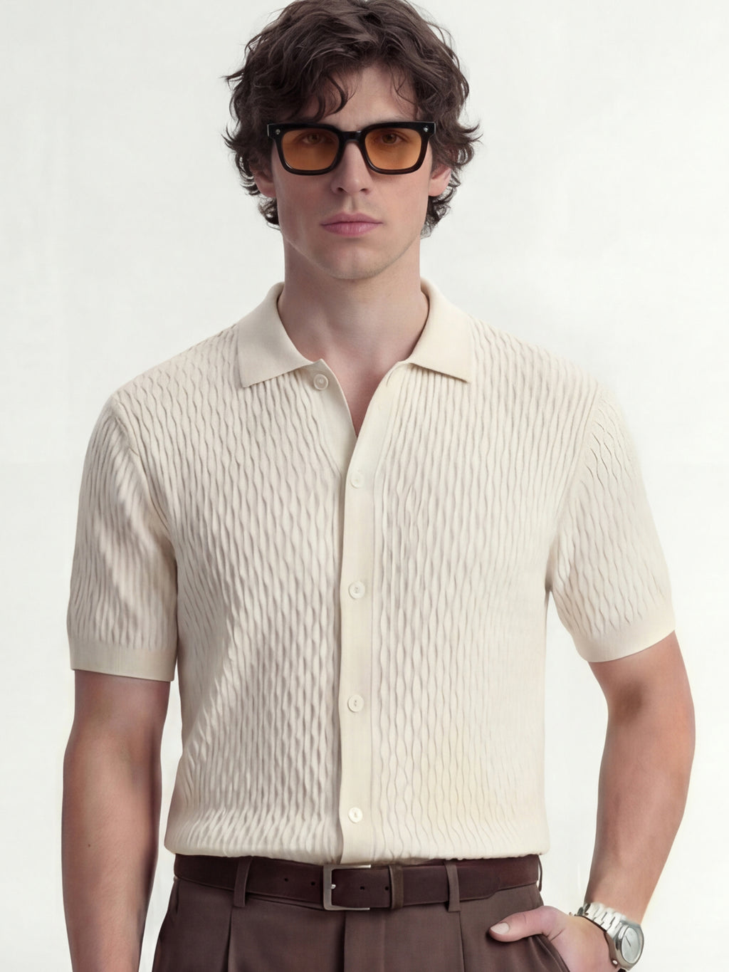 Highlander Men Off White Self Design Relaxed Fit Casual Shirt - Off White - Image 1