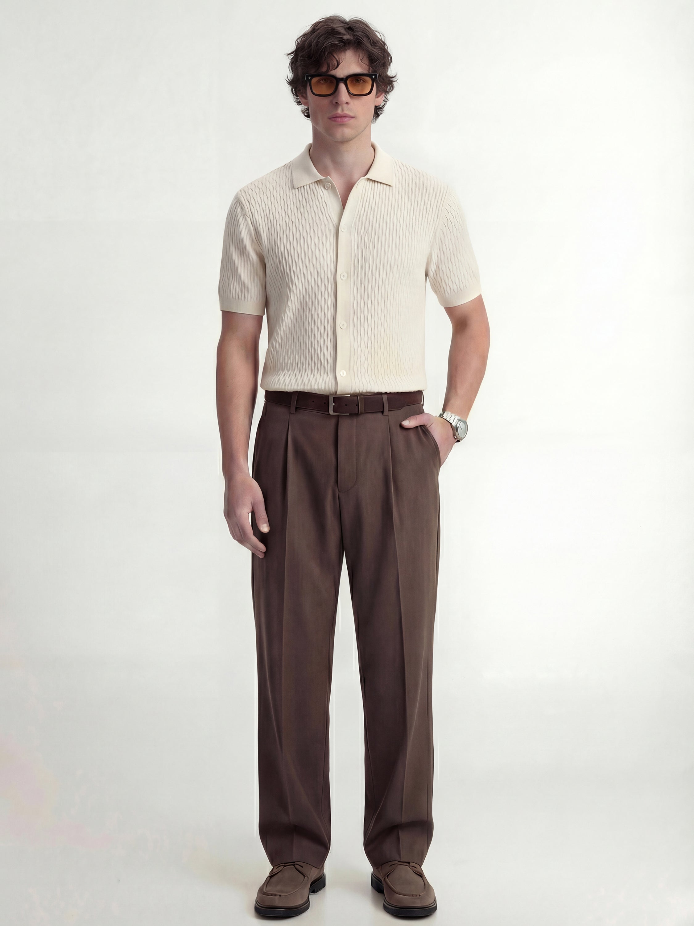 Highlander Men Off White Self Design Relaxed Fit Casual Shirt - Off White - Image 2